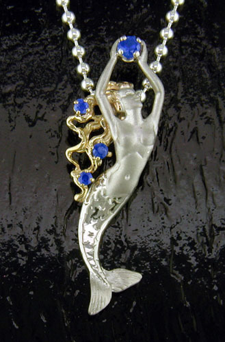 DESIGNER JEWELRY-14k GOLD AND STERLING SILVER MERMAID NECKLACE SGP105B
