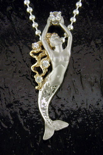 DESIGNER JEWELRY-14k GOLD AND STERLING SILVER MERMAID NECKLACE SGP105W