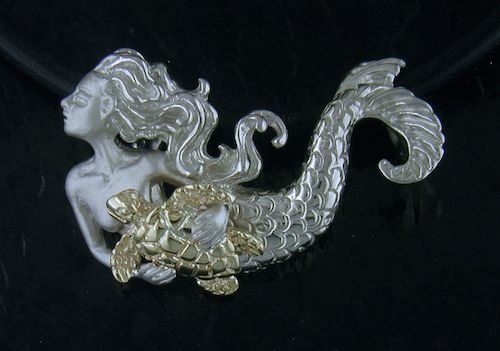 DESIGNER JEWELRY-14K GOLD AND STERLING SILVER MERMAID & SEATURTLE SGN108-18