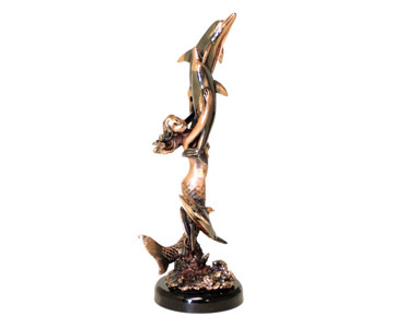SIREN SCULPTURE-MERMAID AND DOLPHINS BZ3040