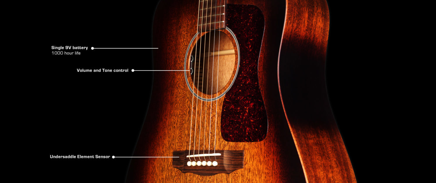 Guild D-20E - Natural - Solid Mahogany Top, Back, Sides - Acoustic Steel String Guitar - Hand Made in USA - LR Baggs Electronics