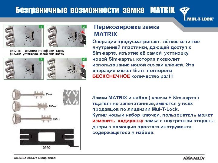 Врезной замок MUL-T-LOCK MATRIXсувальдный, перекодир.со сменной sim-картой
