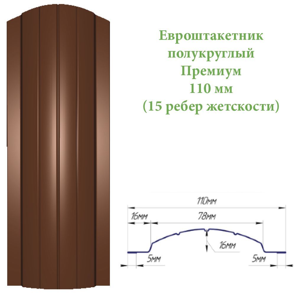 Евроштакетник премиум полукруглый 11875