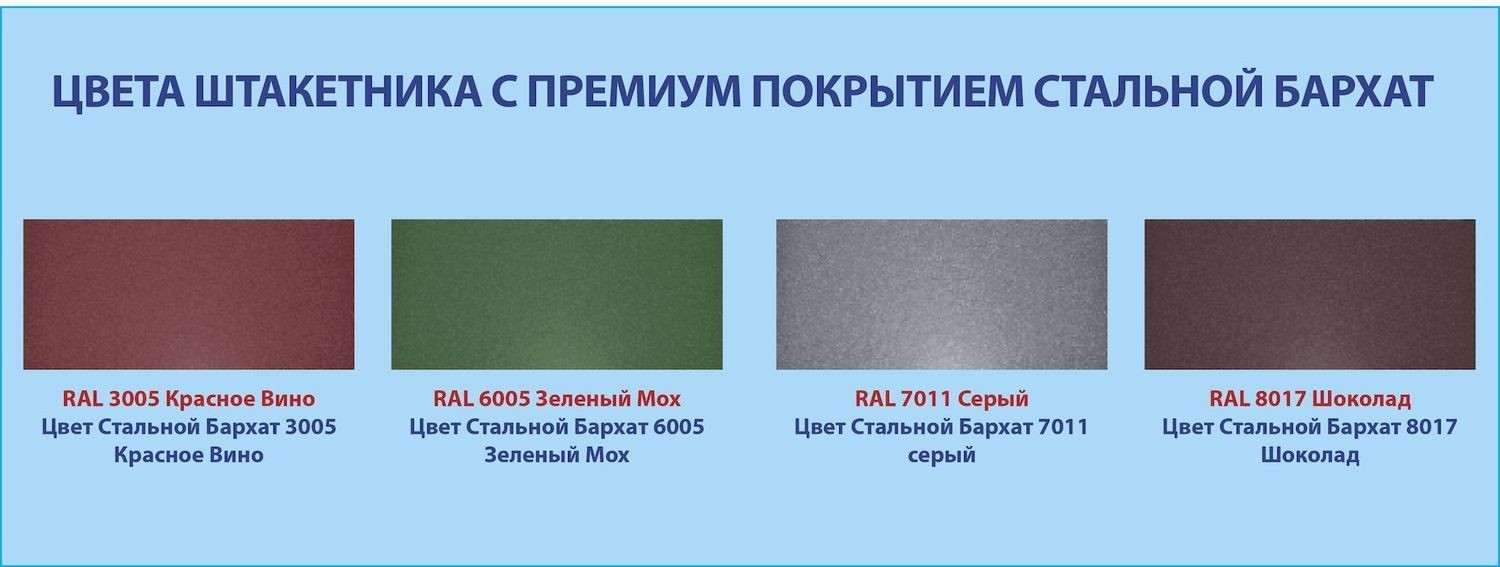 Евроштакетник стальной бархат фигурный полукруглый
