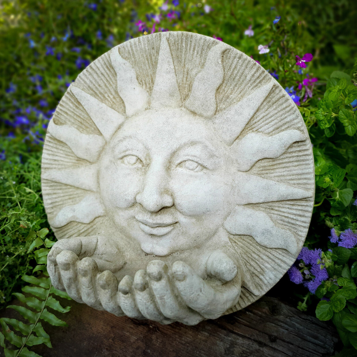 Sun Hands Stone Garden Bird Feeder