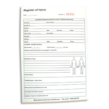 Register of Injuries Pad 25pg duplicate Register of Injuries Pad 25pg duplicate