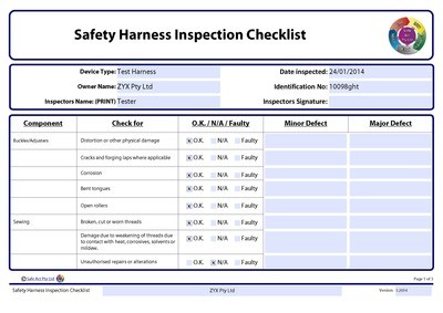 Safety Harness Inspection Checklist Safety Harness Inspection Checklist
