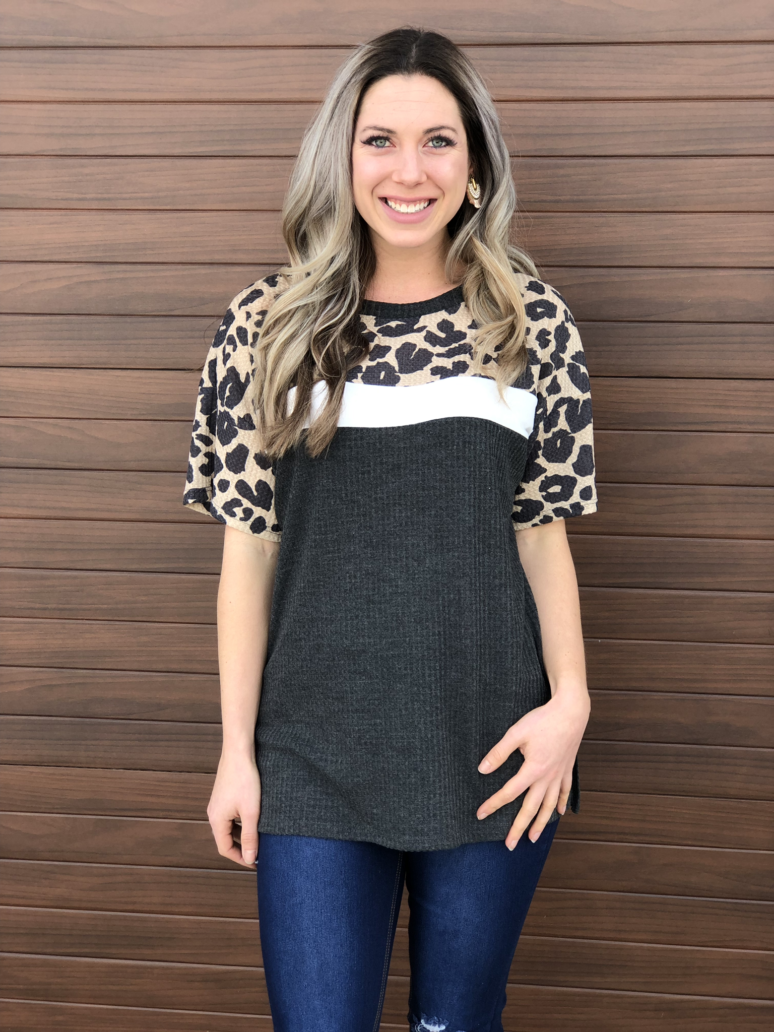 Animal Print Color Block Waffle Tee 83747