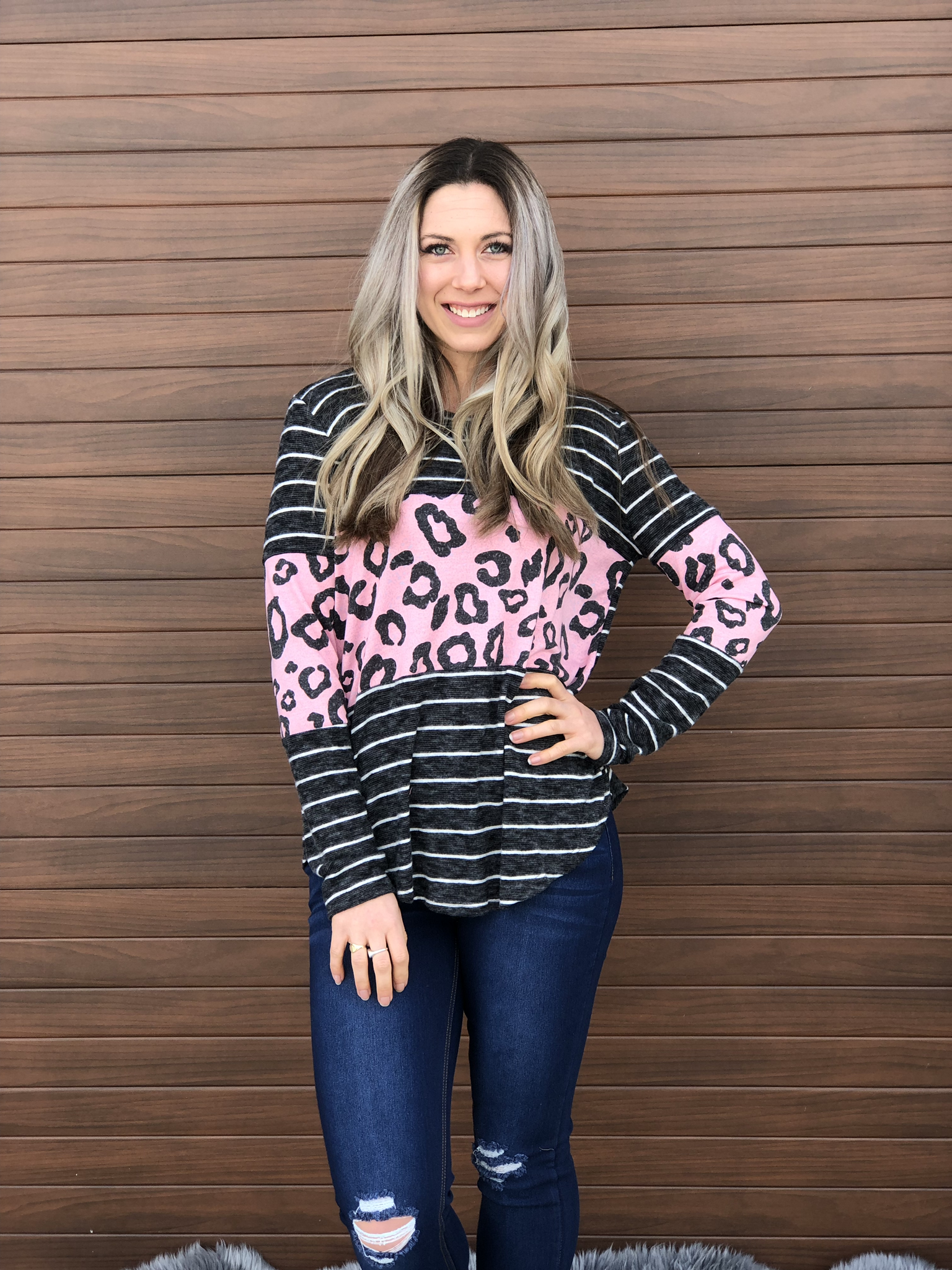 Pink Leopard Color Block Sweater 61