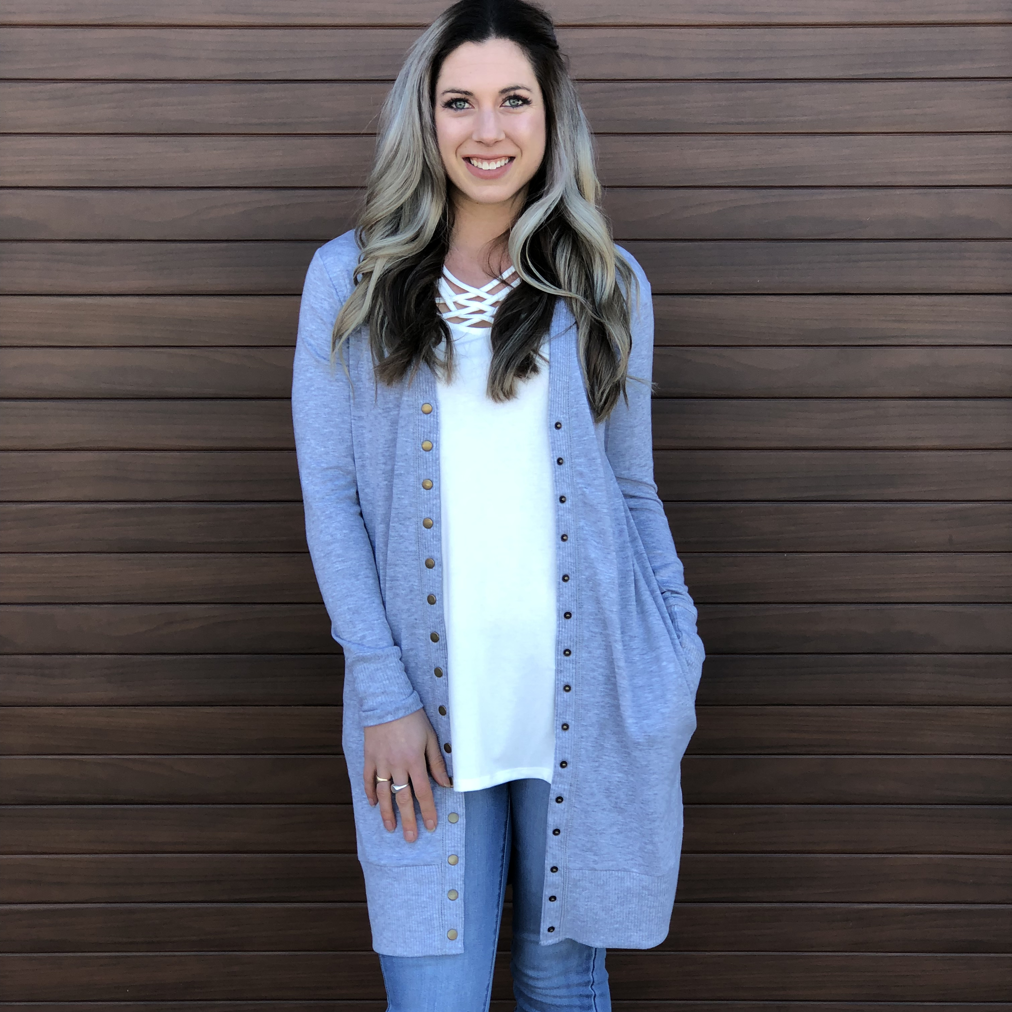 Long Snap Cardigan - Grey 81951