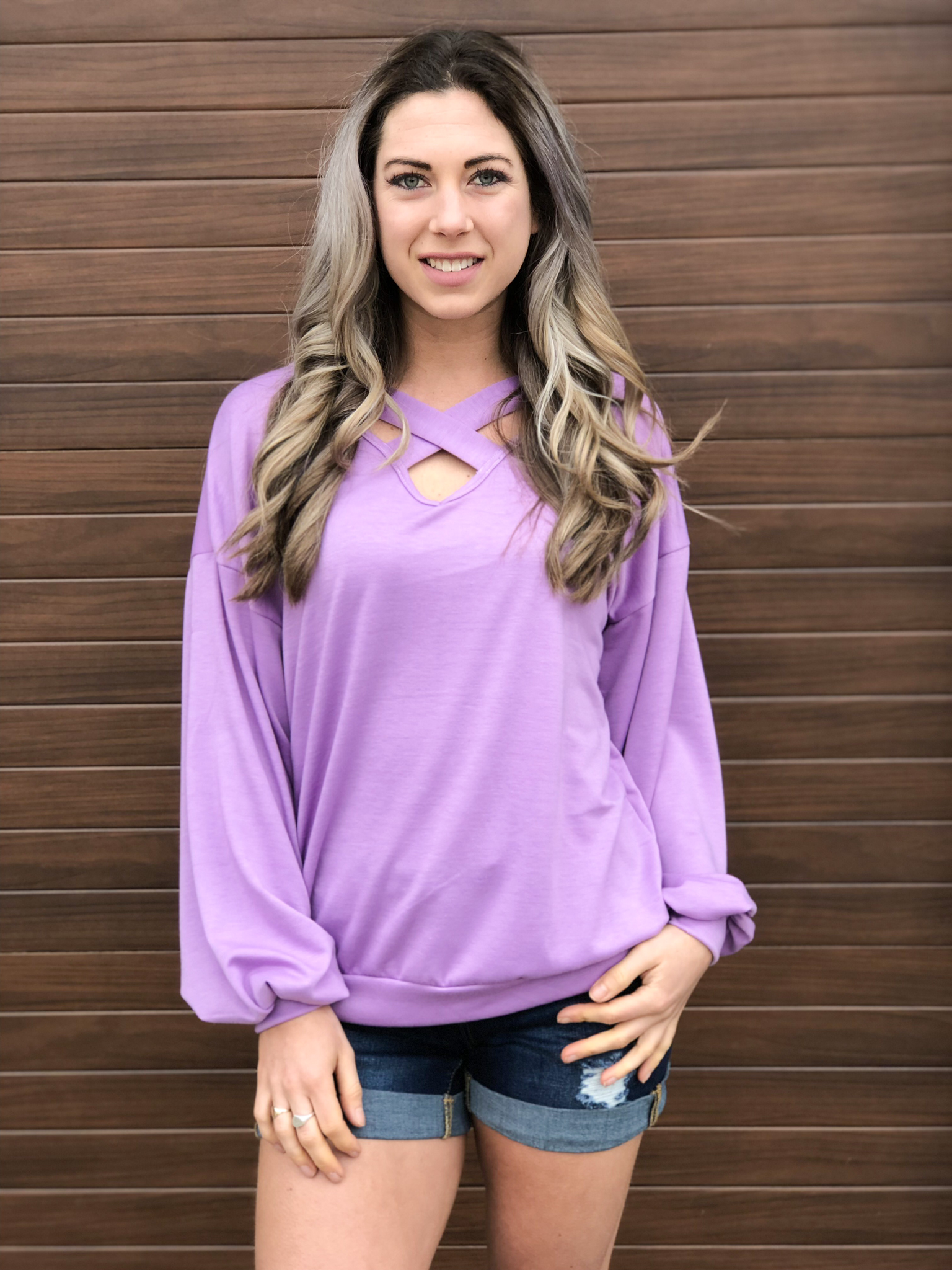Spring Criss Cross Sweatshirt - Purple 982015