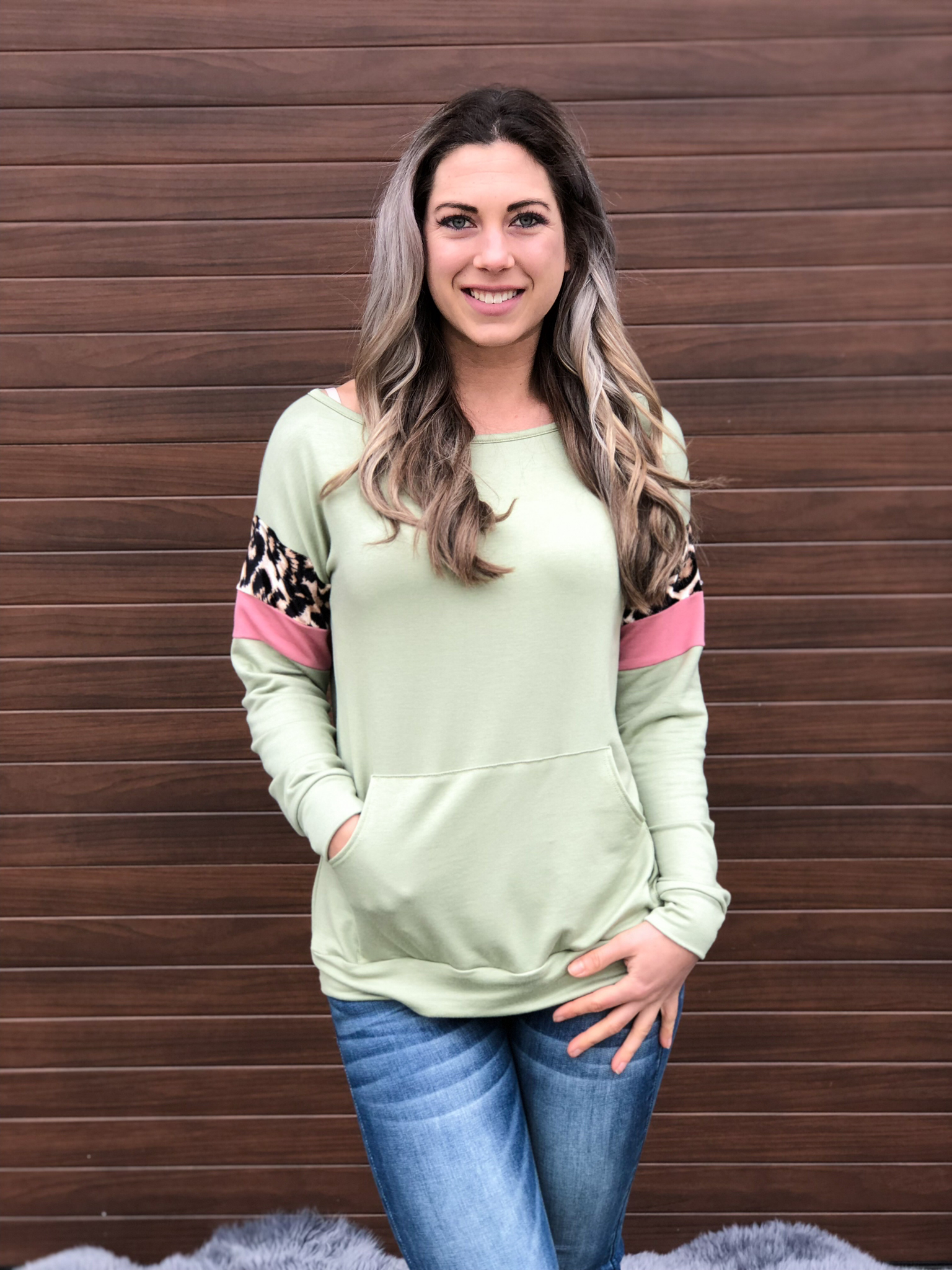Green Animal Print Accent Sweatshirt 82011
