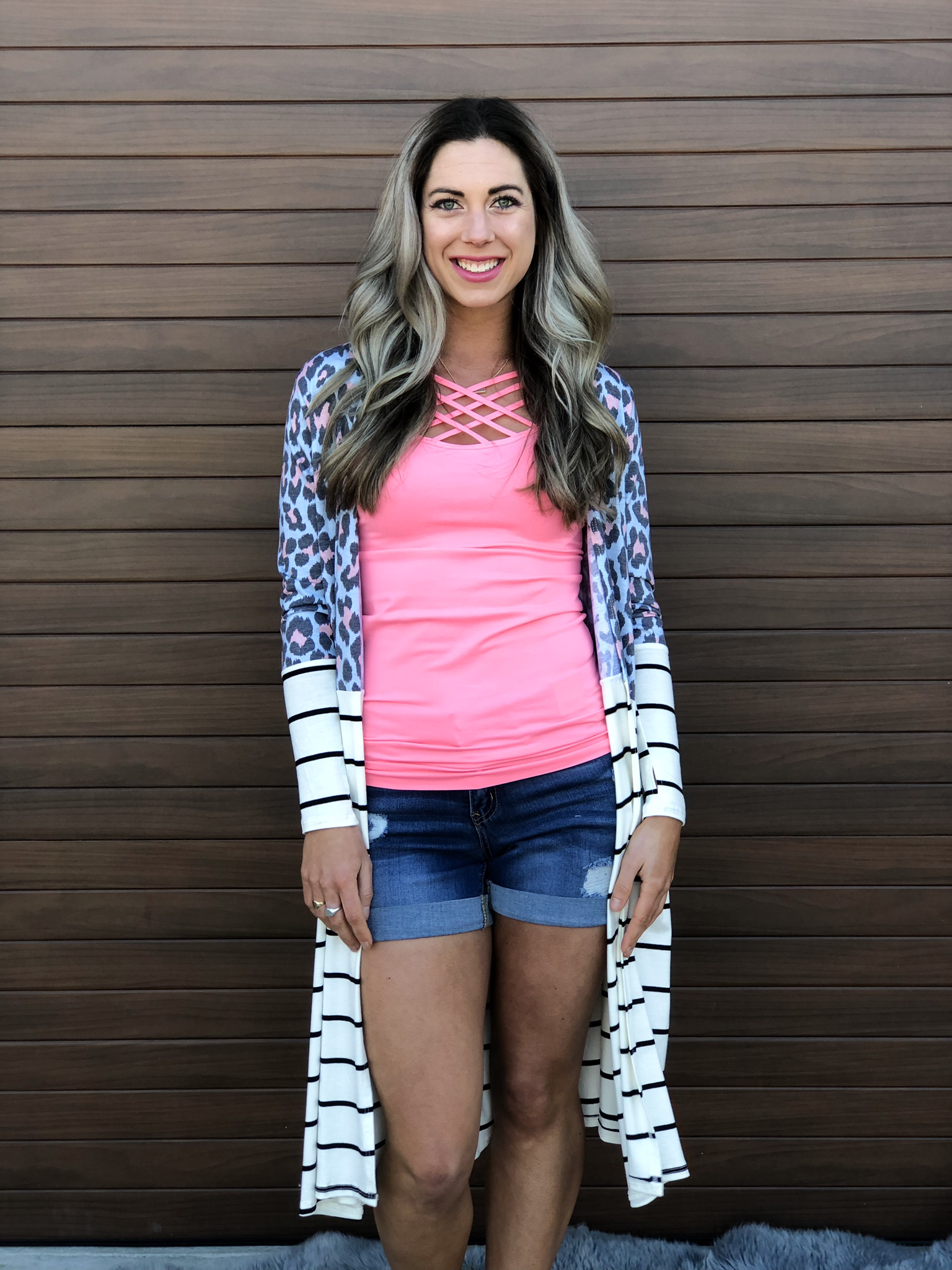 Blue Pink Cheetah Stripe Cardigan 82063