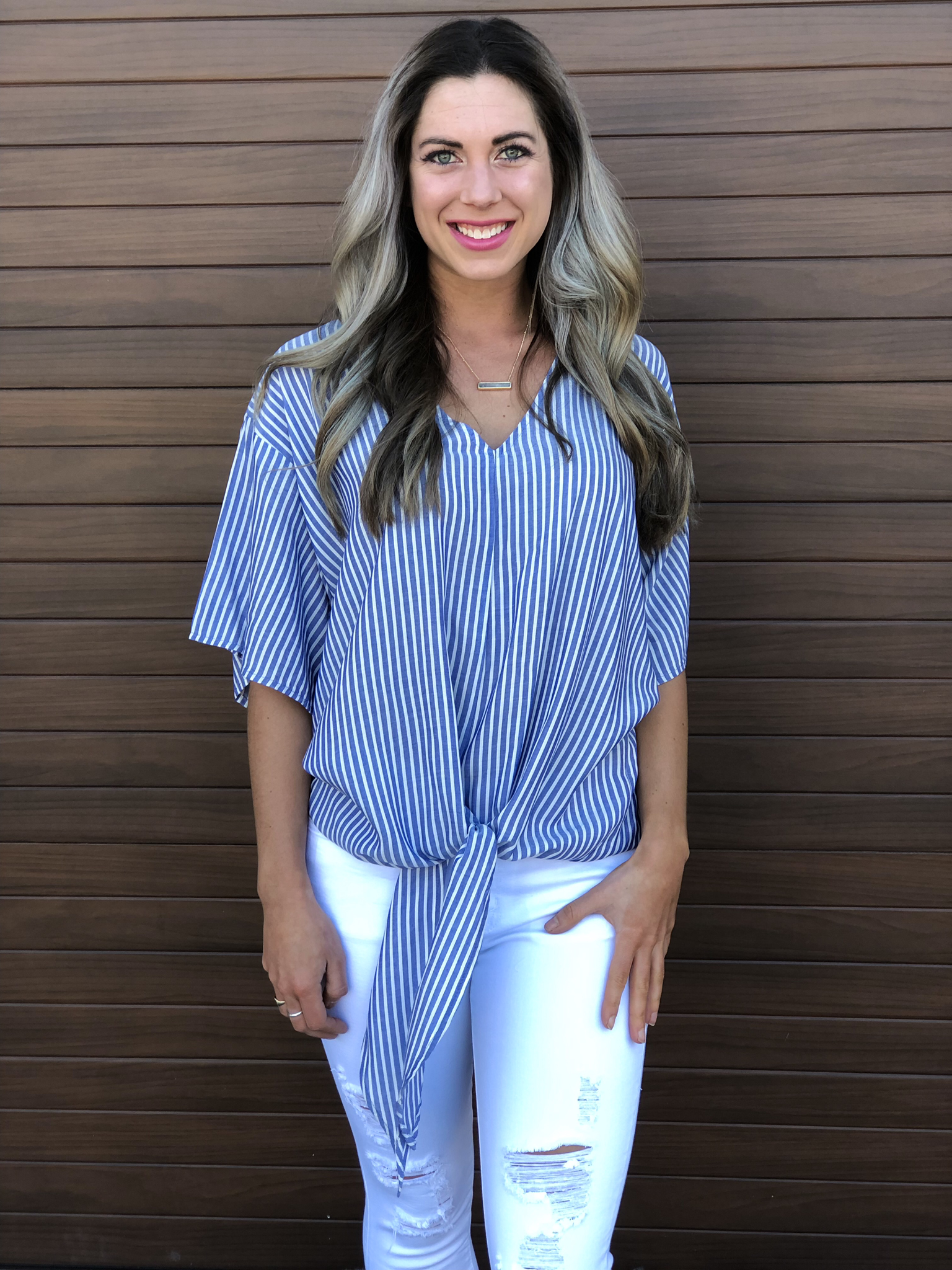 Blue White Stripe Tie Top 82071
