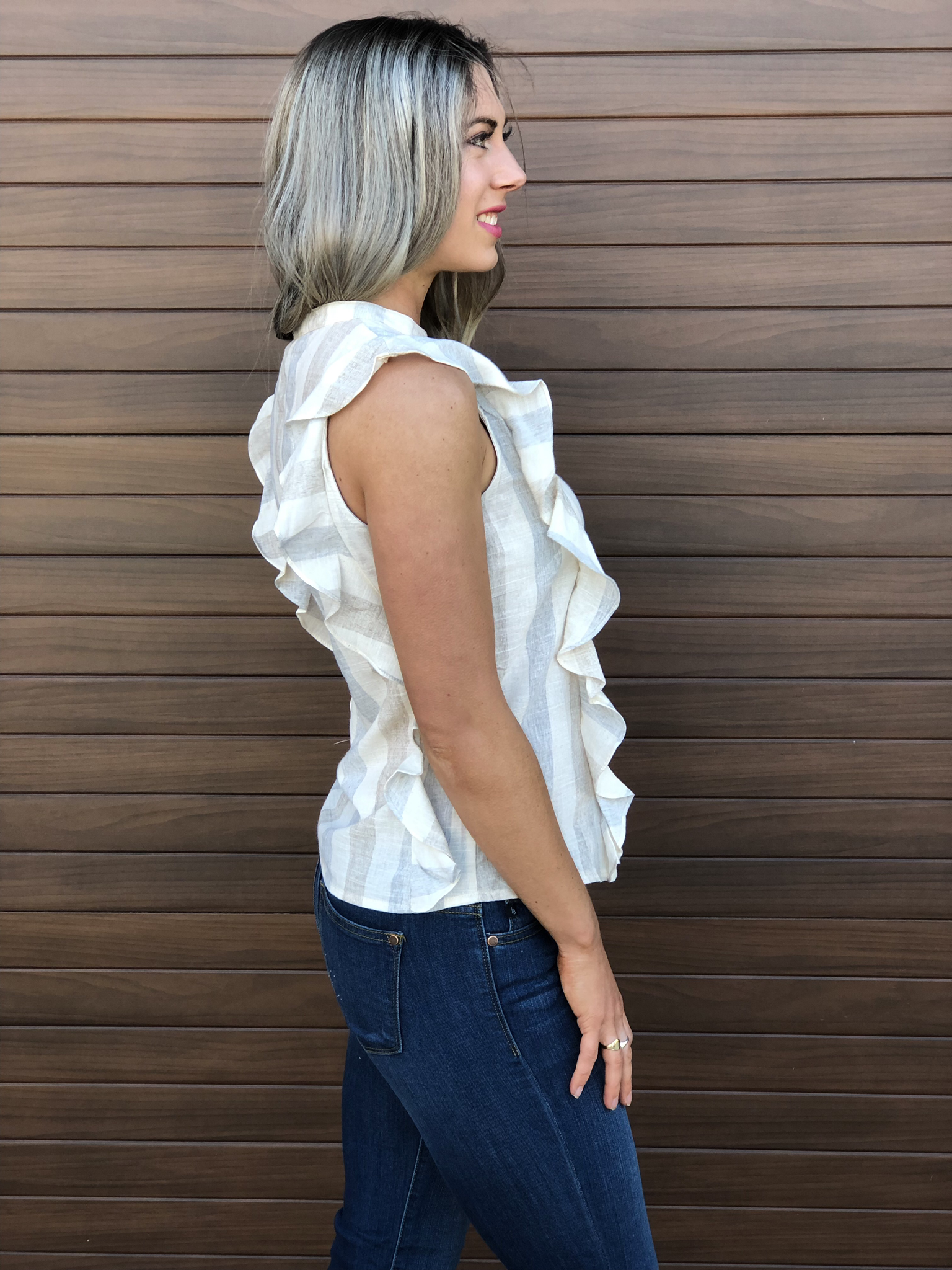 Taupe Stripe Linen Top 82099