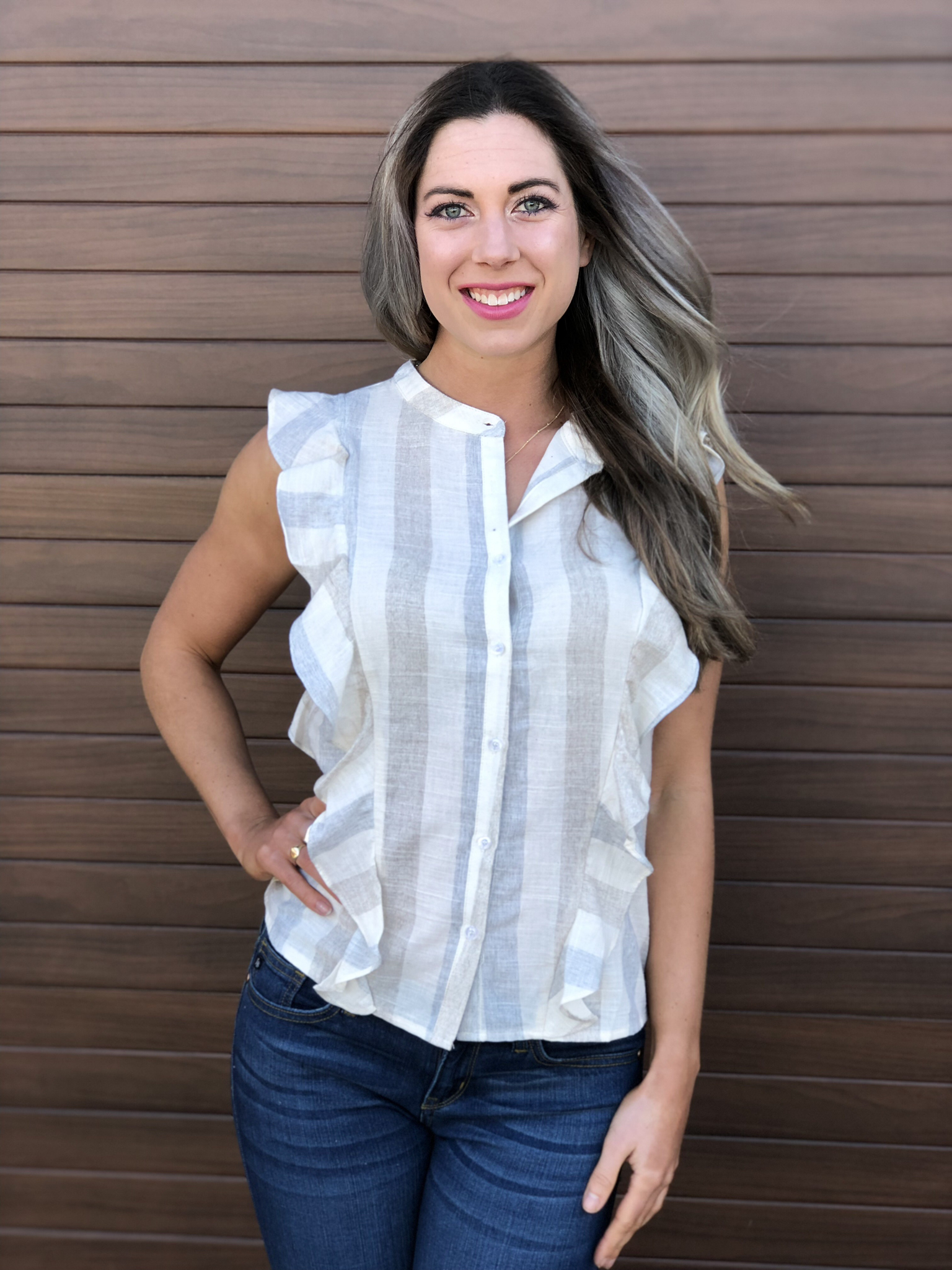 Taupe Stripe Linen Top