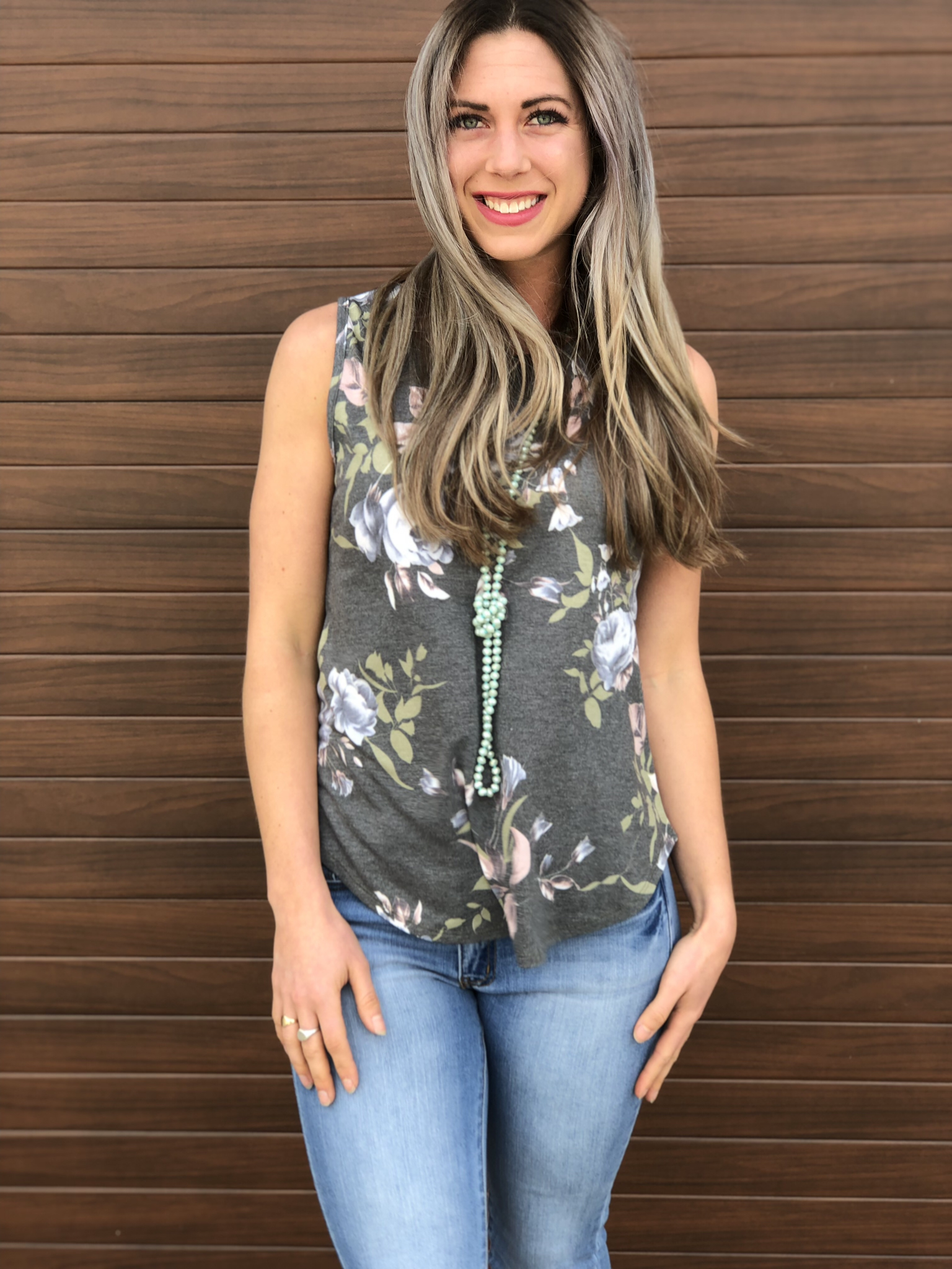 Blue Floral Flower Tank