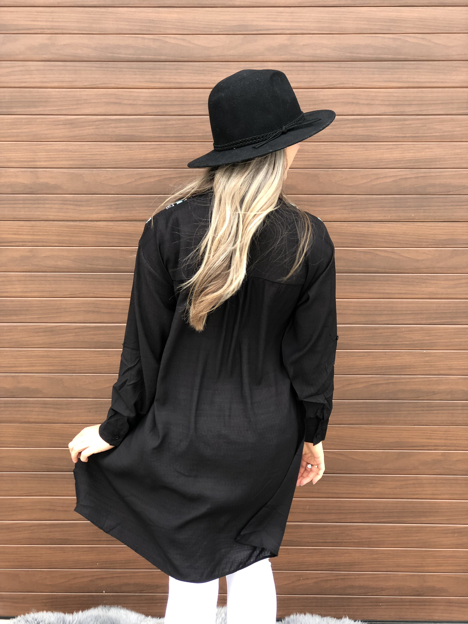 Black Embroidered High Low Top