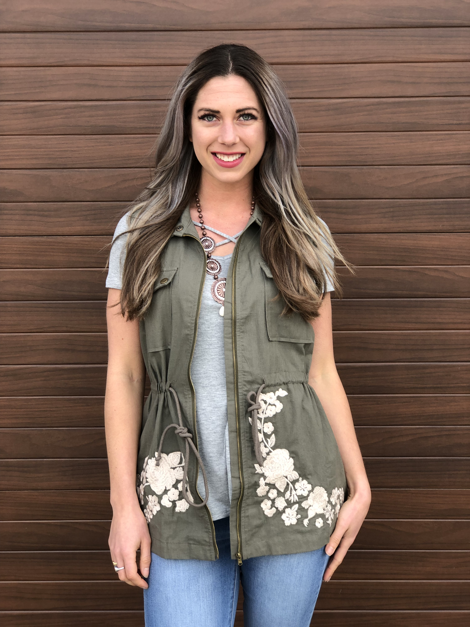 Olive Embroidered Vest - SHOW BEST SELLER - 2 medium left 82191