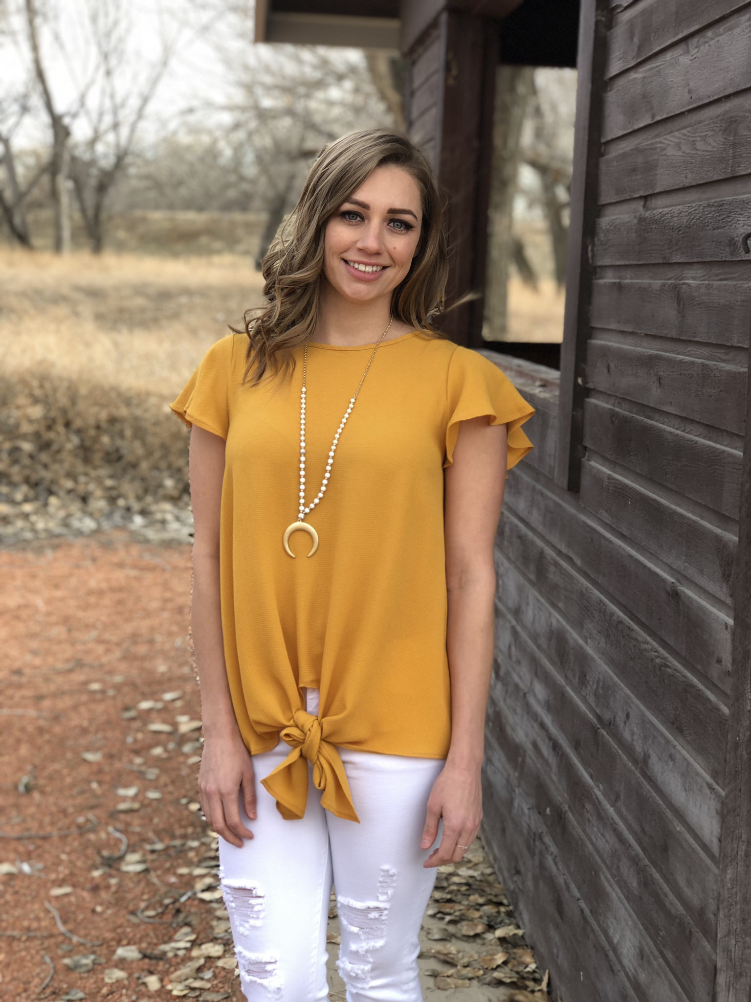 Mustard Tie Ruffle Top 9822601