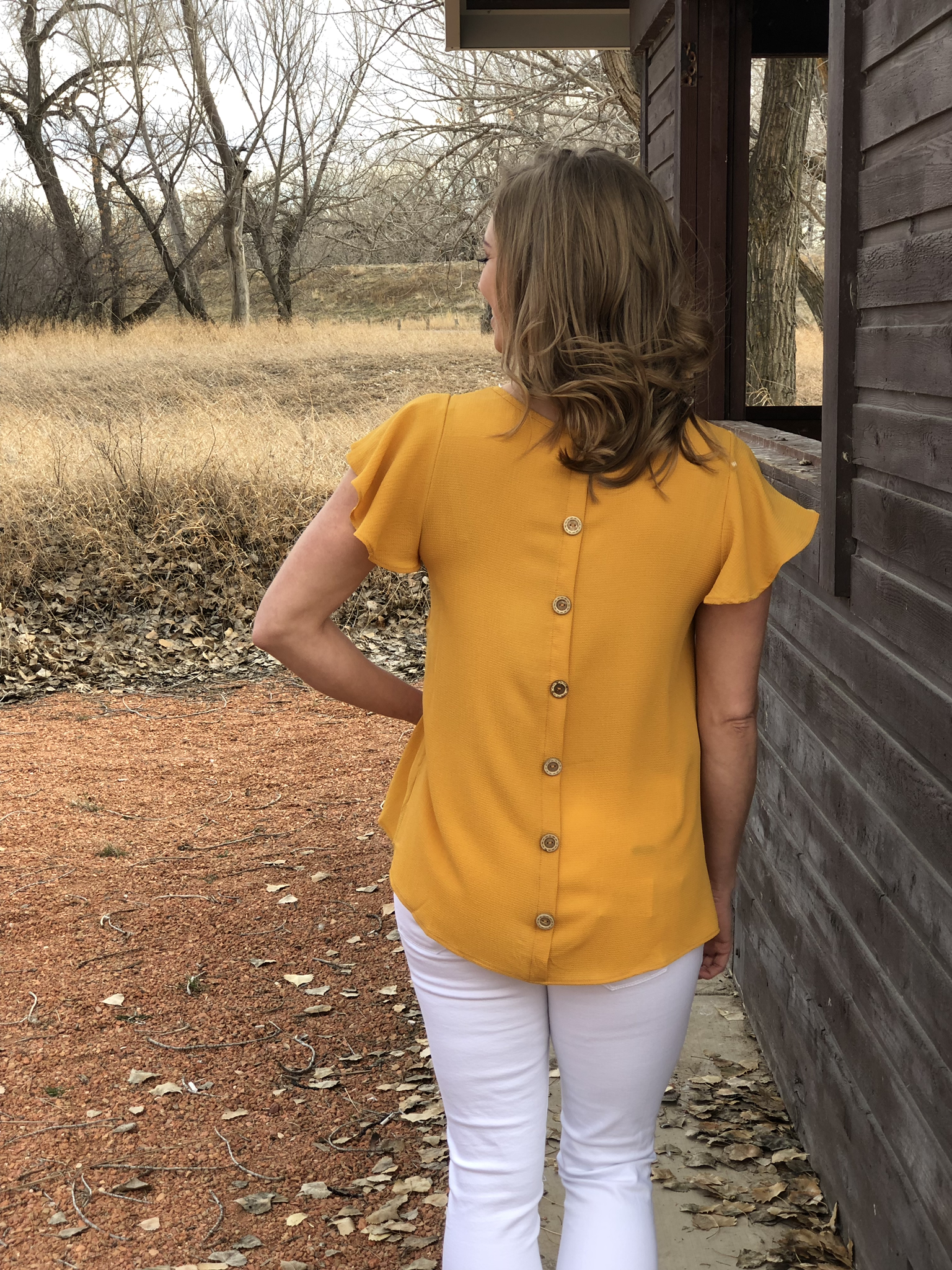 Mustard Tie Ruffle Top