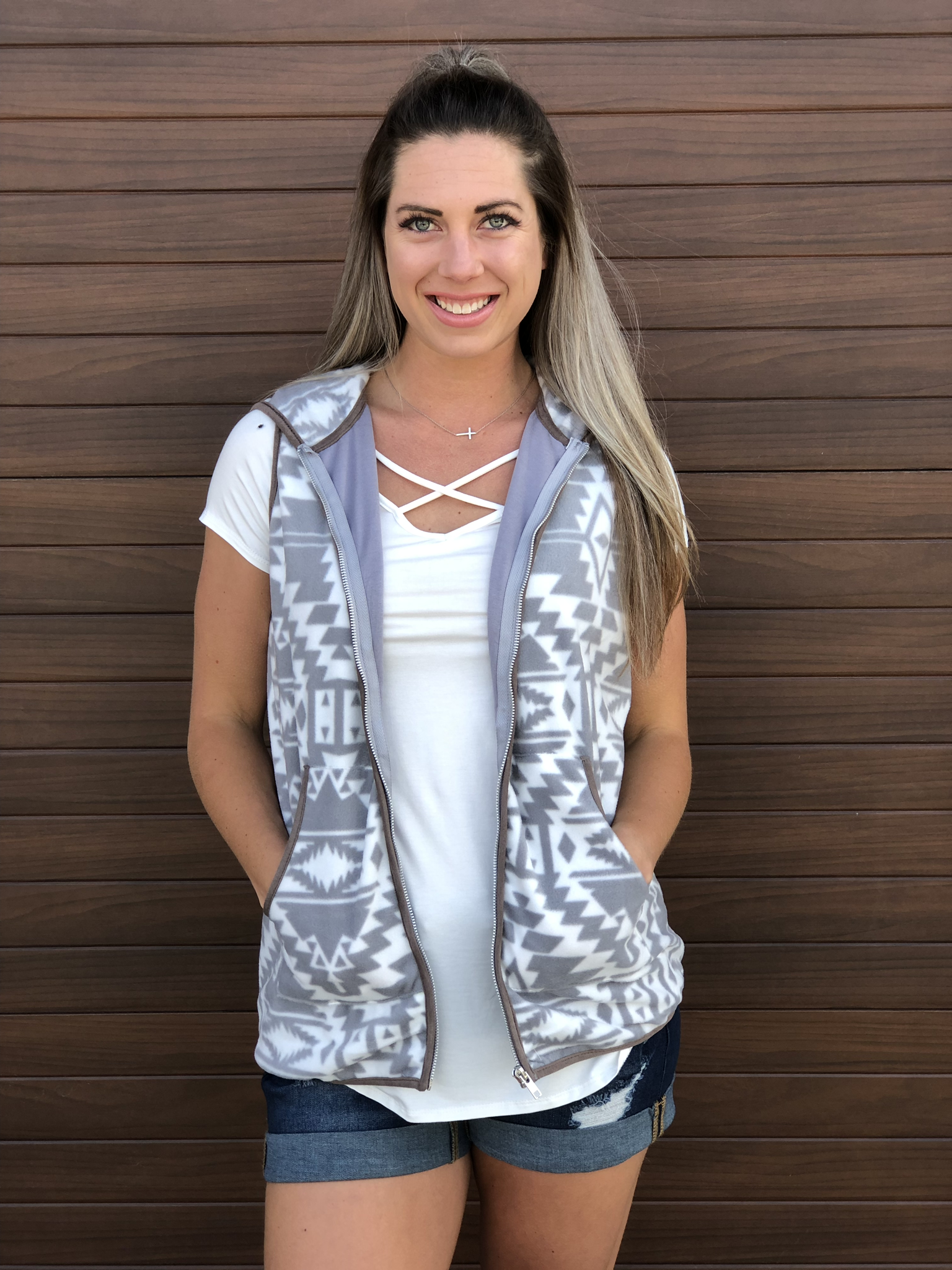 Grey Aztec Hooded Vest 82187