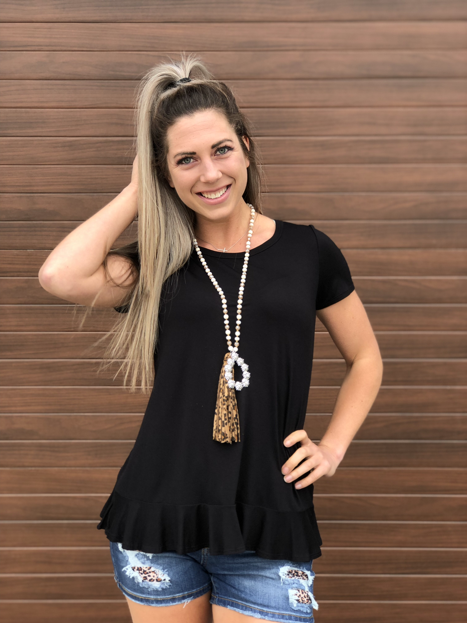 Black Ruffle Detail Top - Best of LA 82392