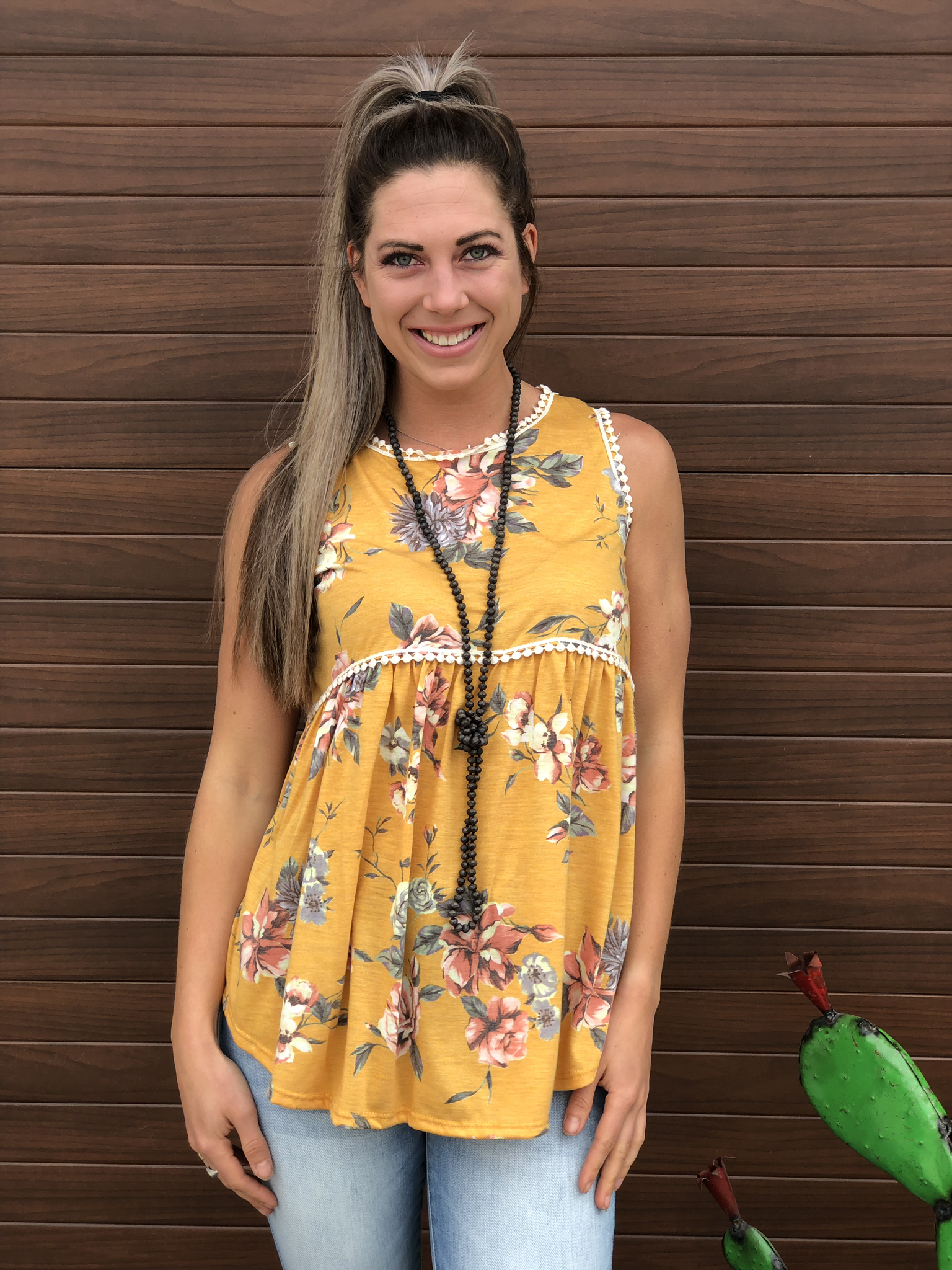 Floral Baby Doll Style Tank - Mustard 82363