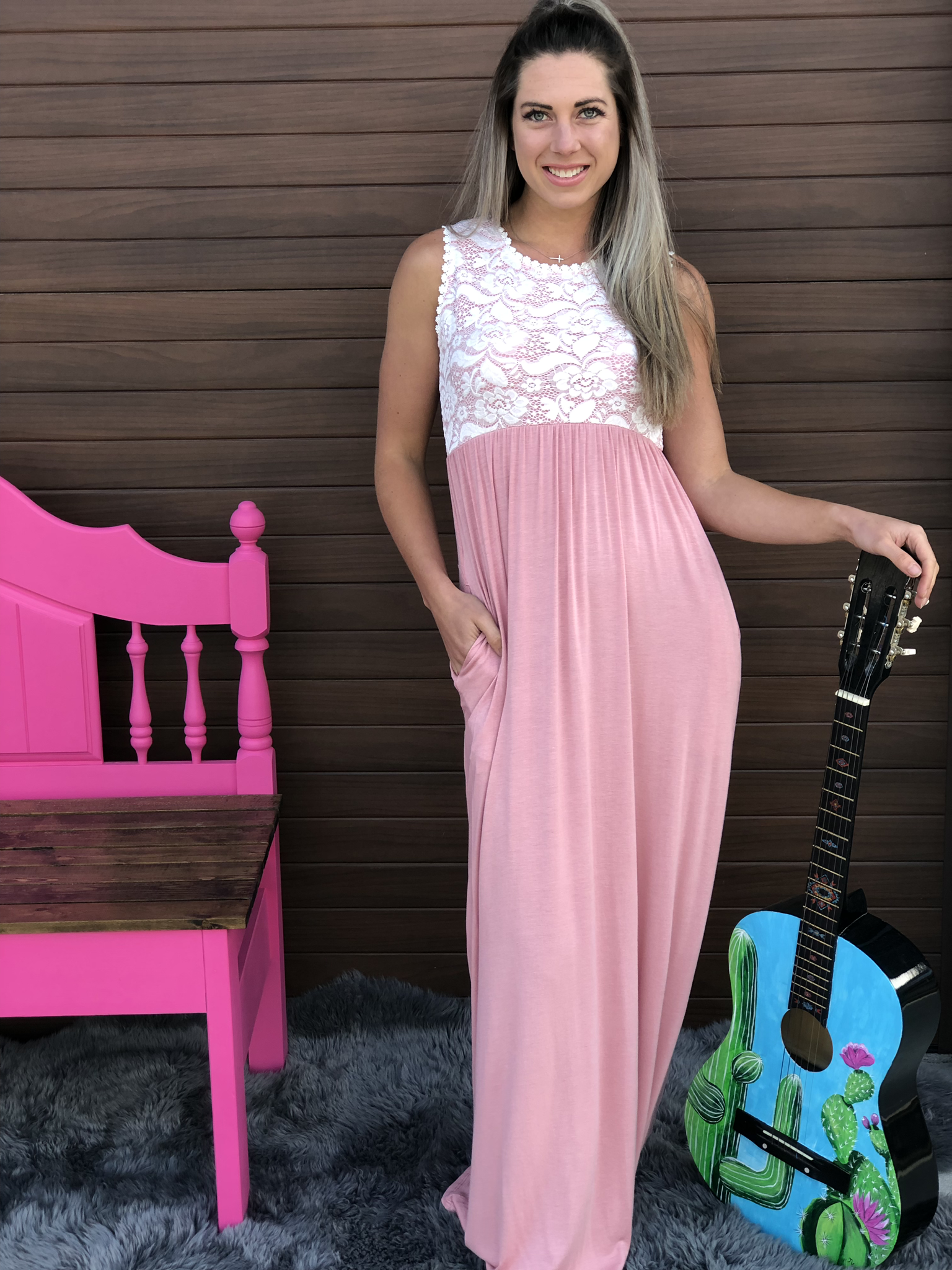 Blush Lace Maxi Dress 82428