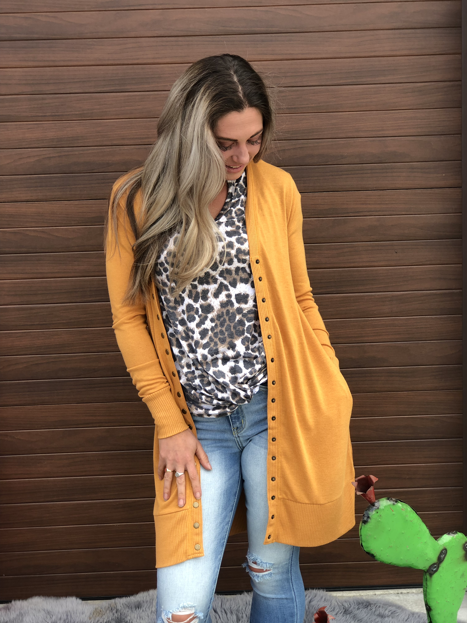 Long Snap Cardigan - Mustard 82504