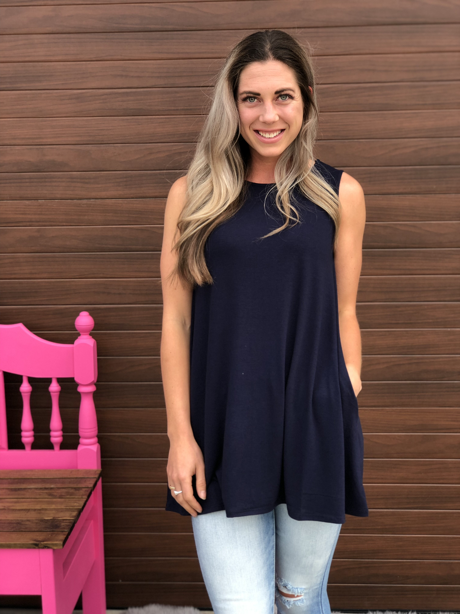 Navy Tunic Tank with Pockets 82494