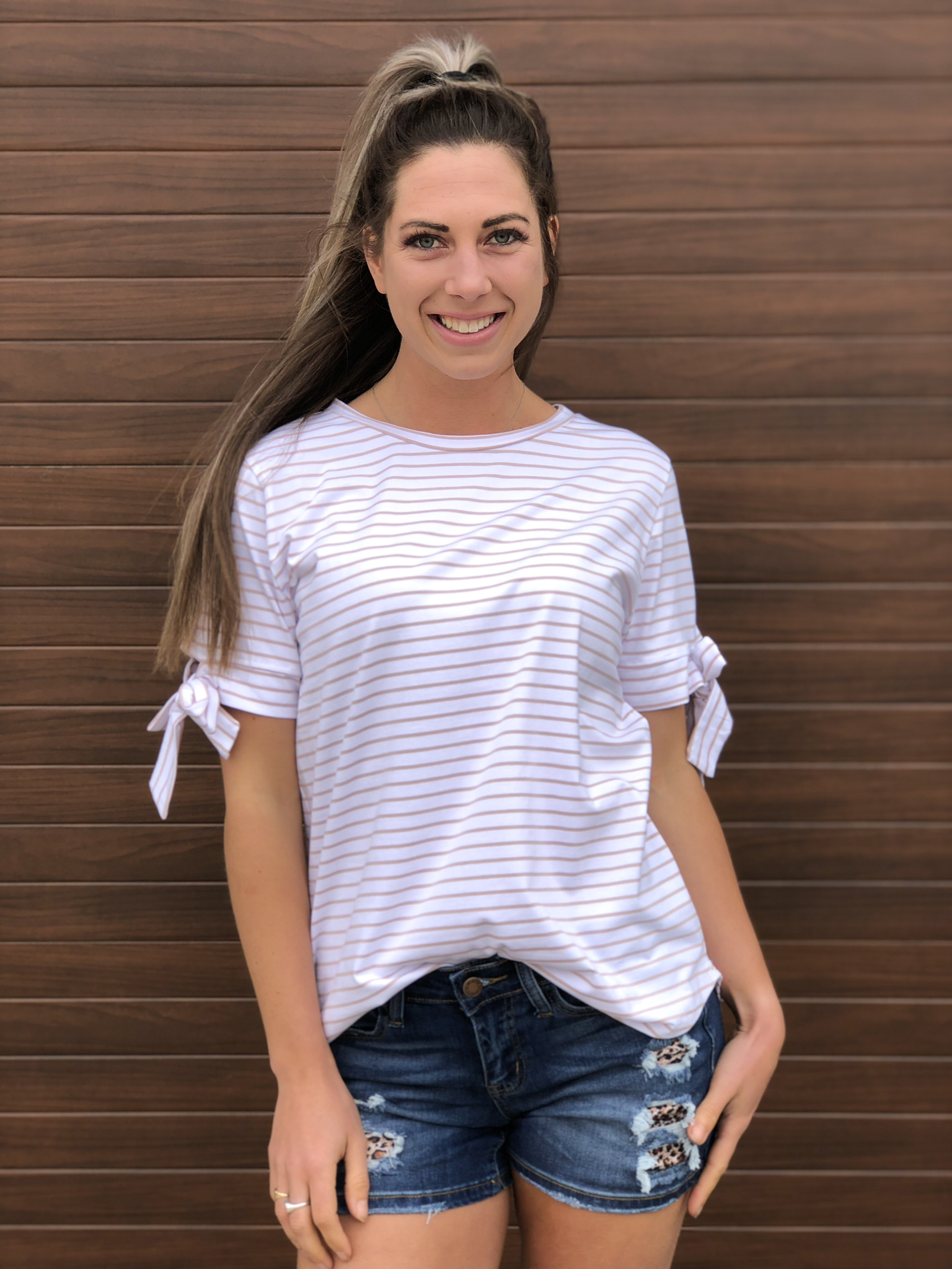 Striped Bow Sleeve Top 82436
