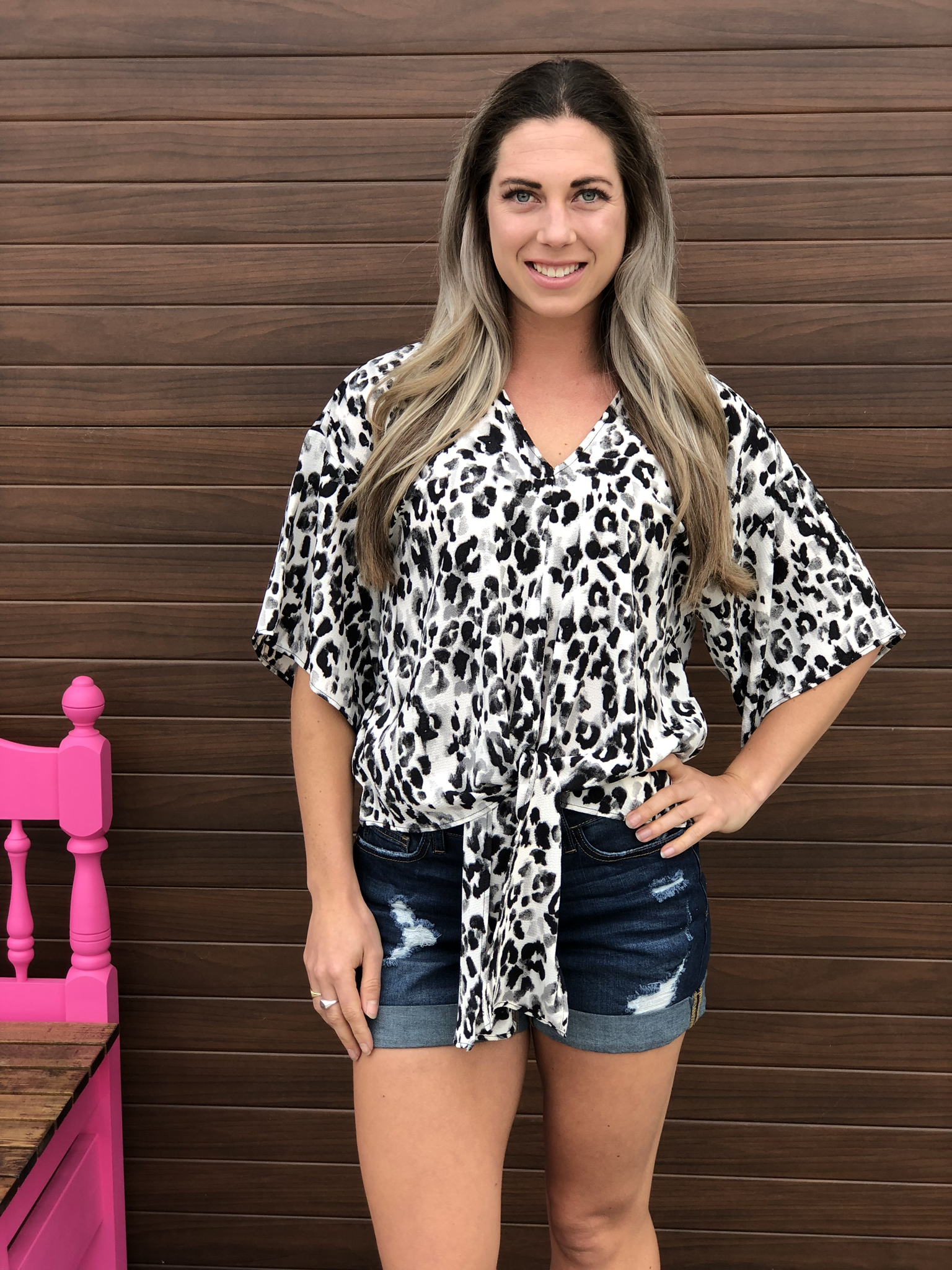 Black and white Front Tie Top 82517