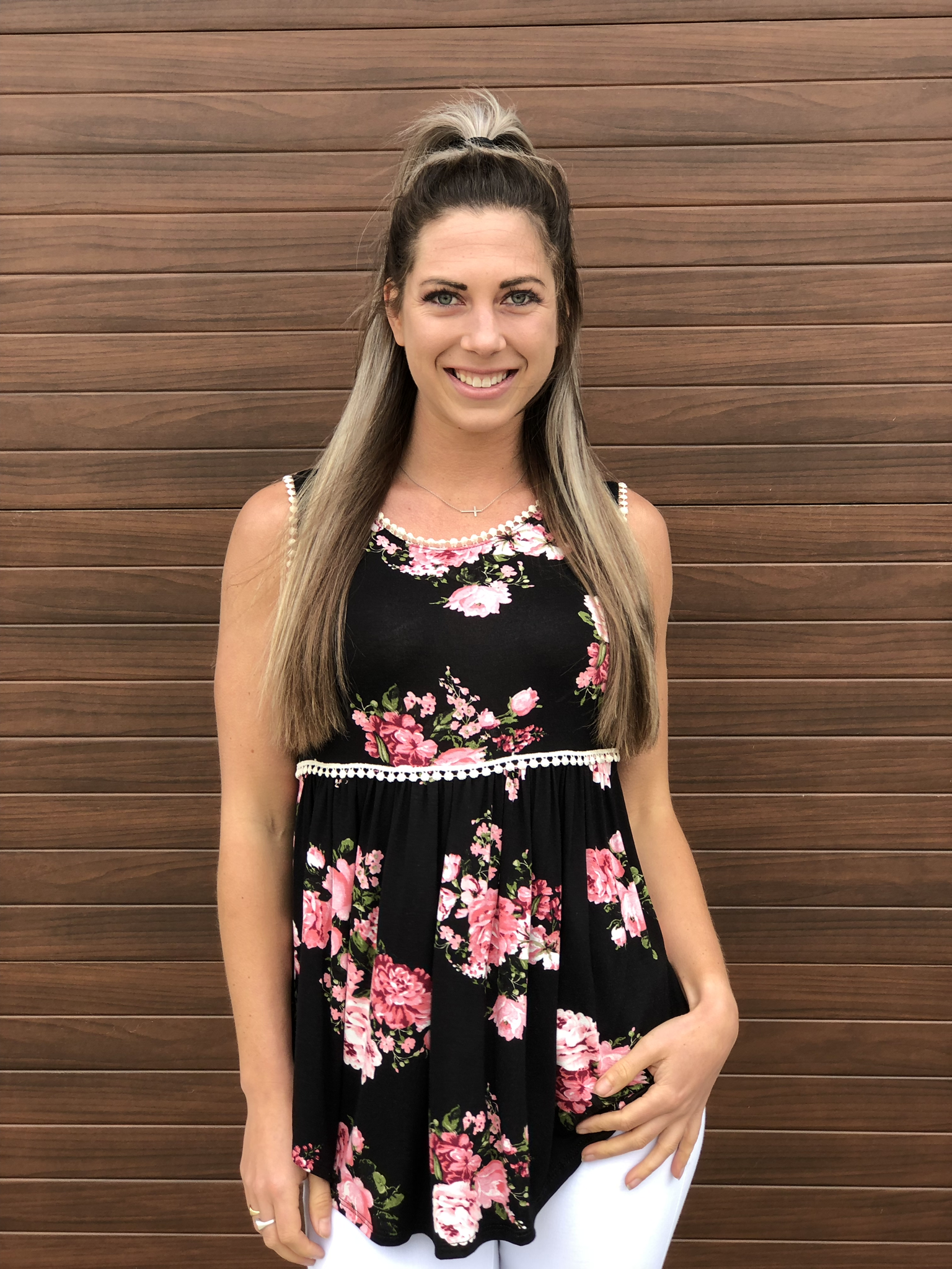 Black Floral Baby Doll Style Tank 82476