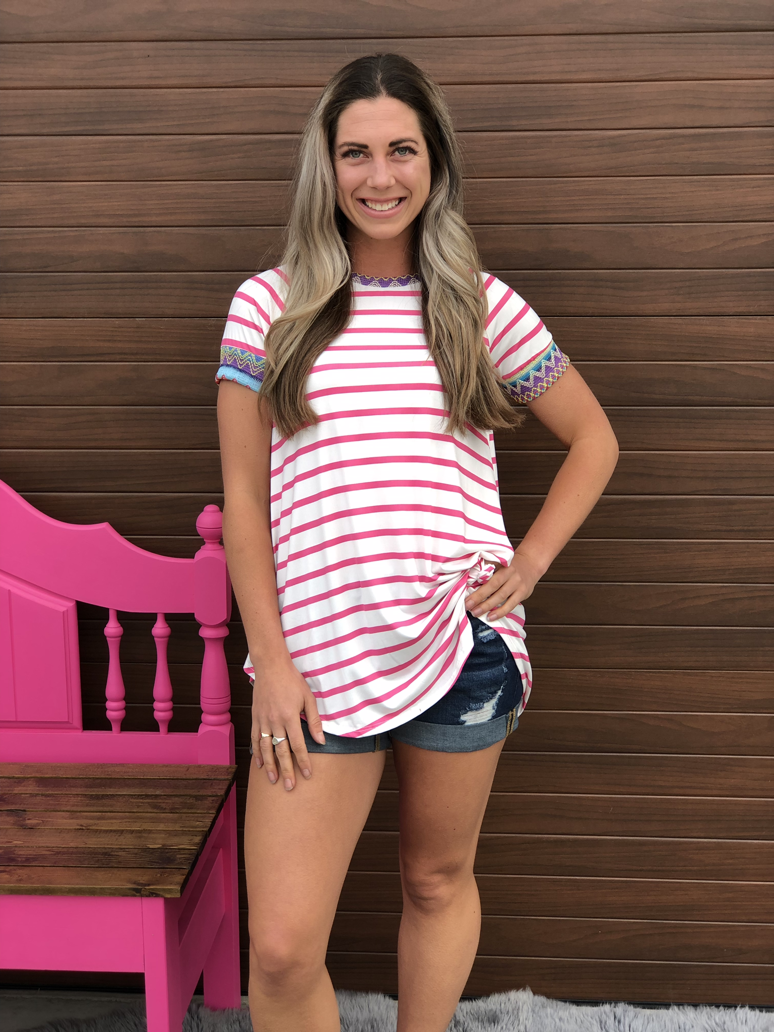 Stripe Embroidered Top 82599
