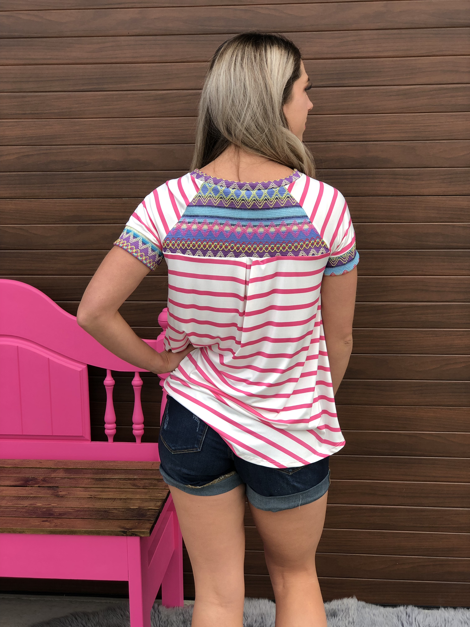 Stripe Embroidered Top