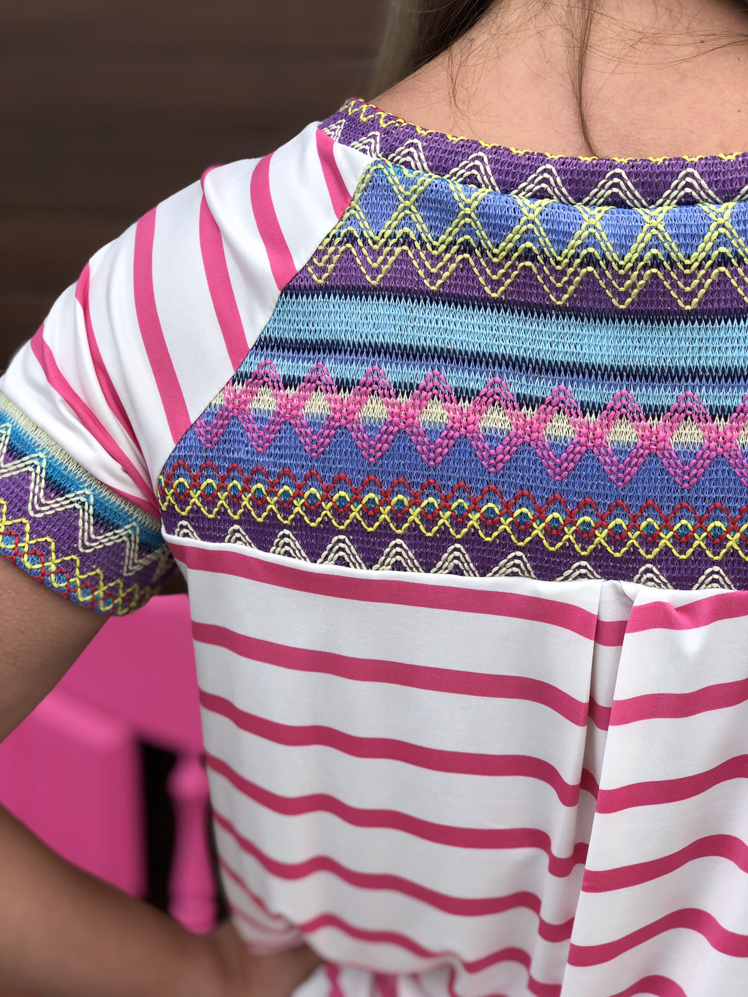 Stripe Embroidered Top