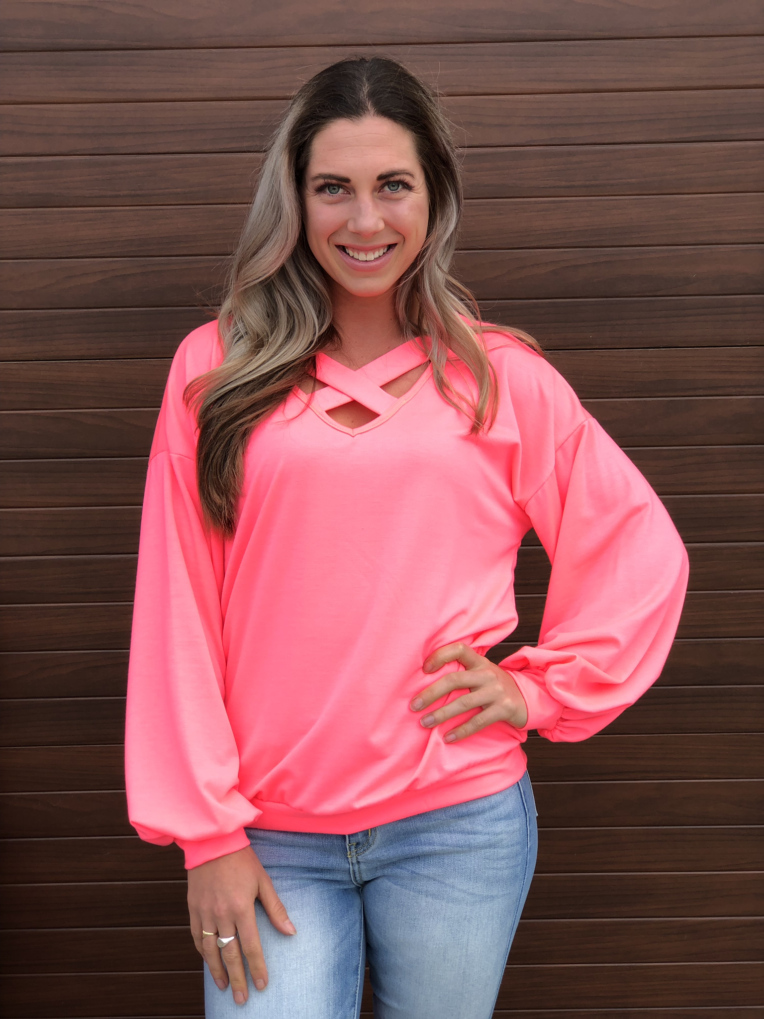 Spring Criss Cross Sweatshirt - Neon Pink 82591