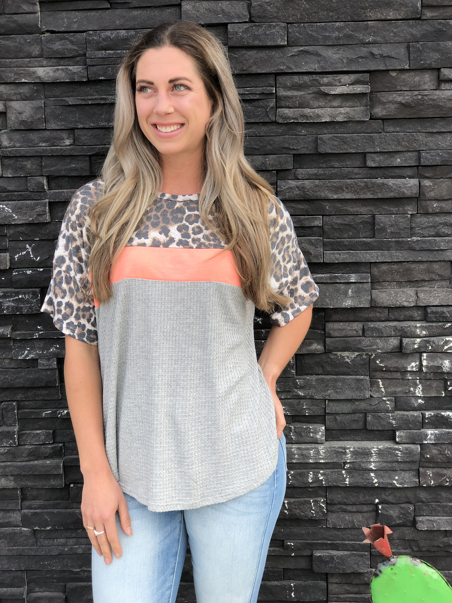 Grey Cheetah Stripe Thermal Tee 82579