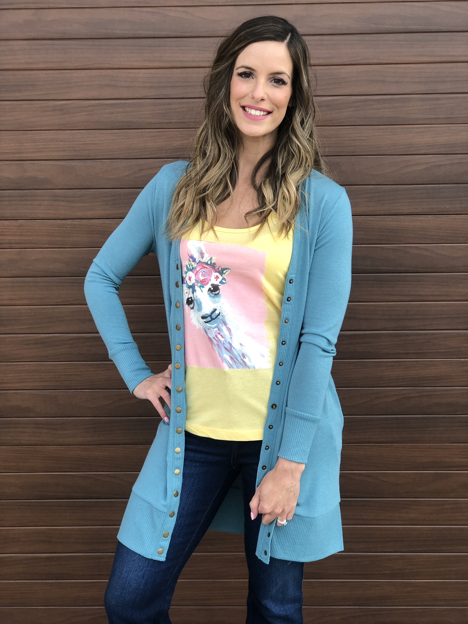 Long Snap Cardigan - Dusty Blue 82634