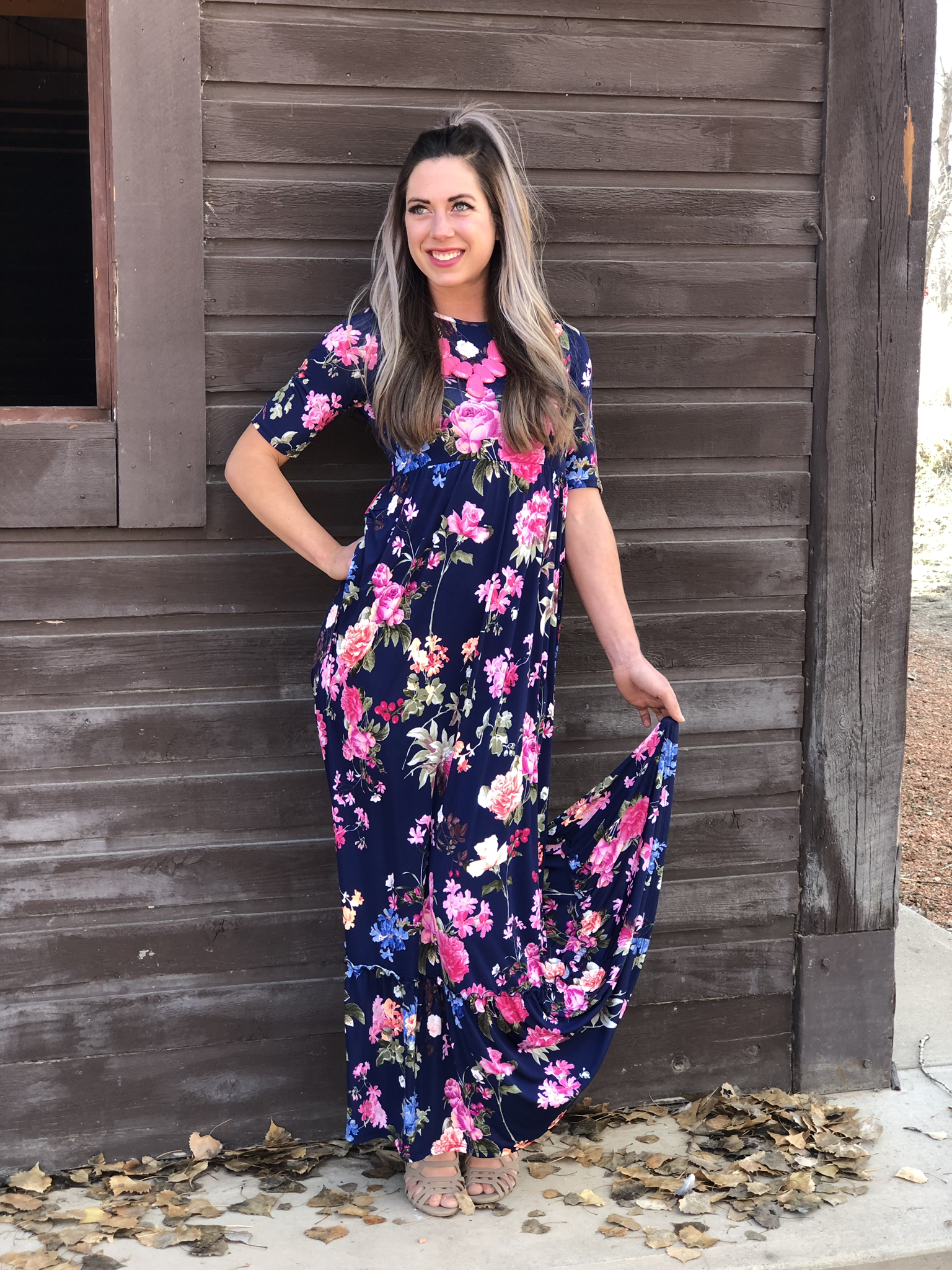 Navy Floral Ruffle Maxi Dress 82858