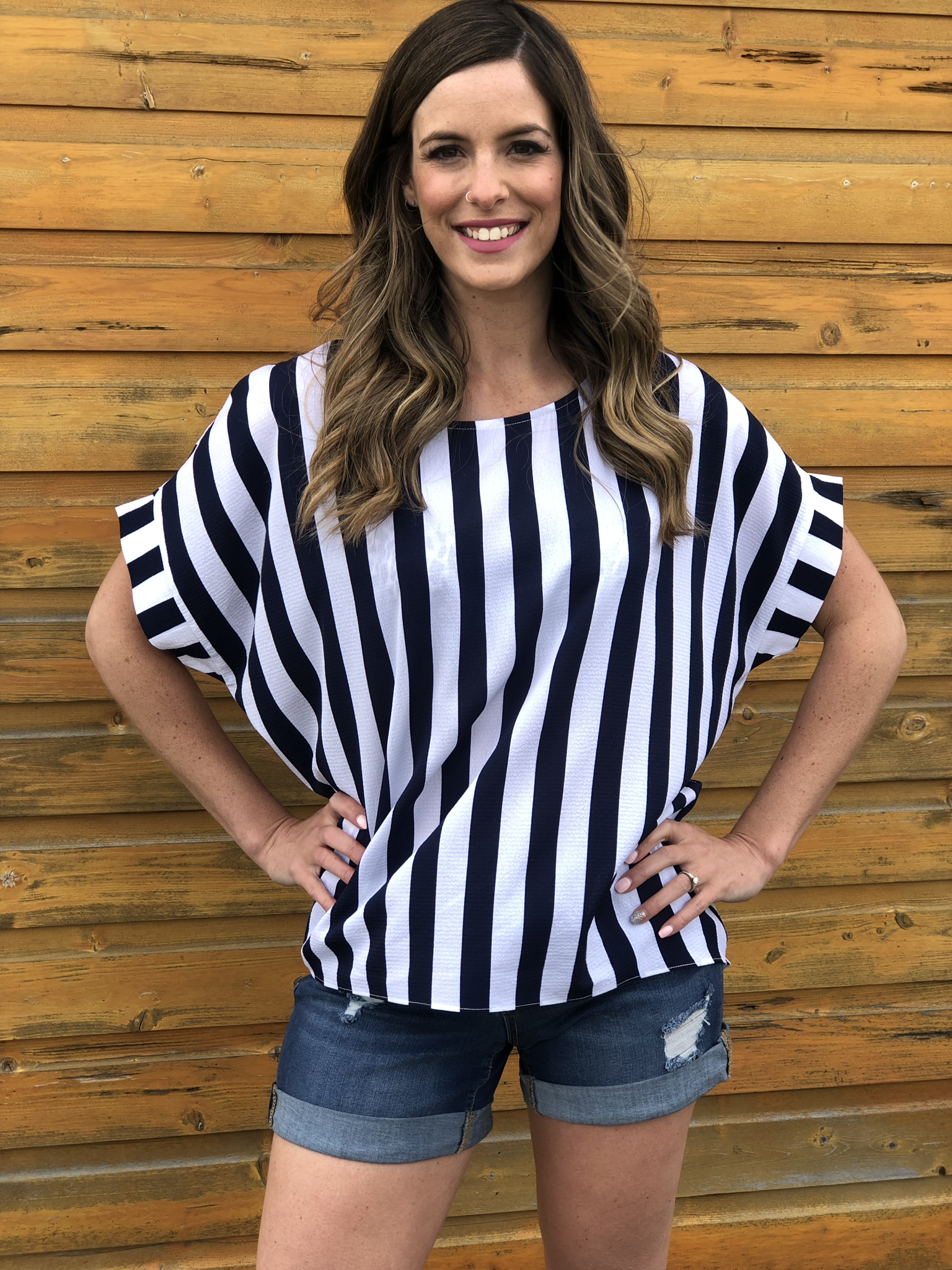 Striped Navy White Top 82862