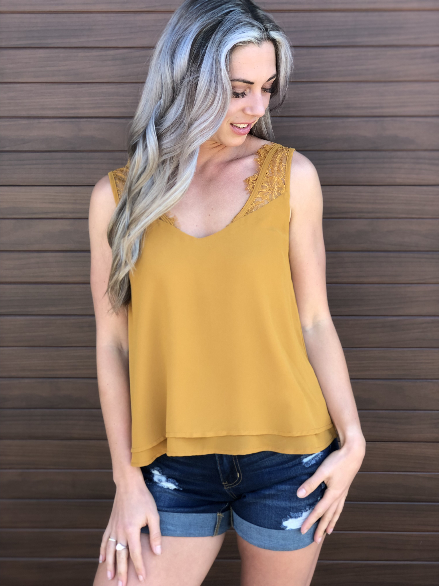 Lace Cami Tank - Mustard 82940