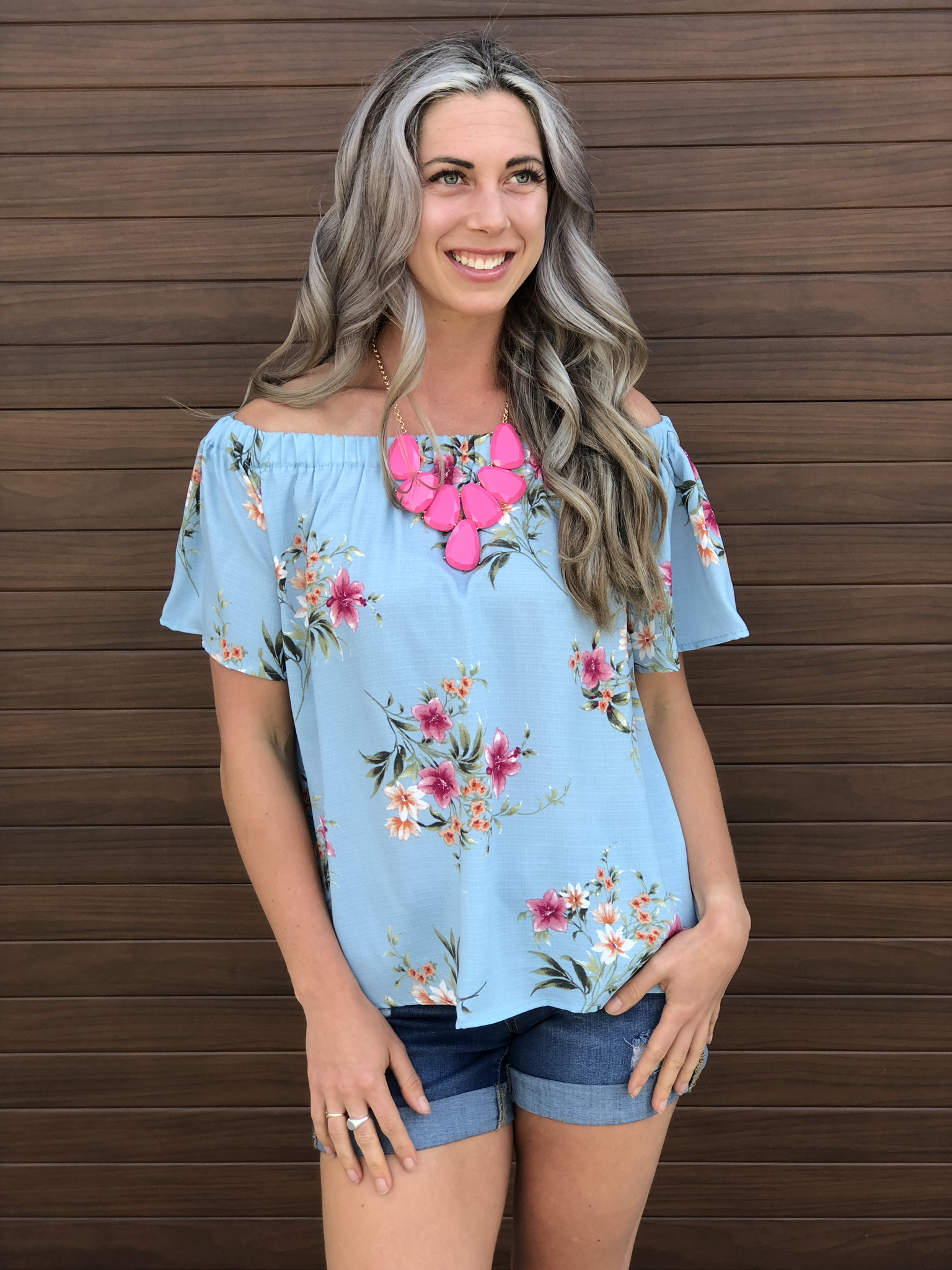 Off Shoulder Blue Floral Top 82912