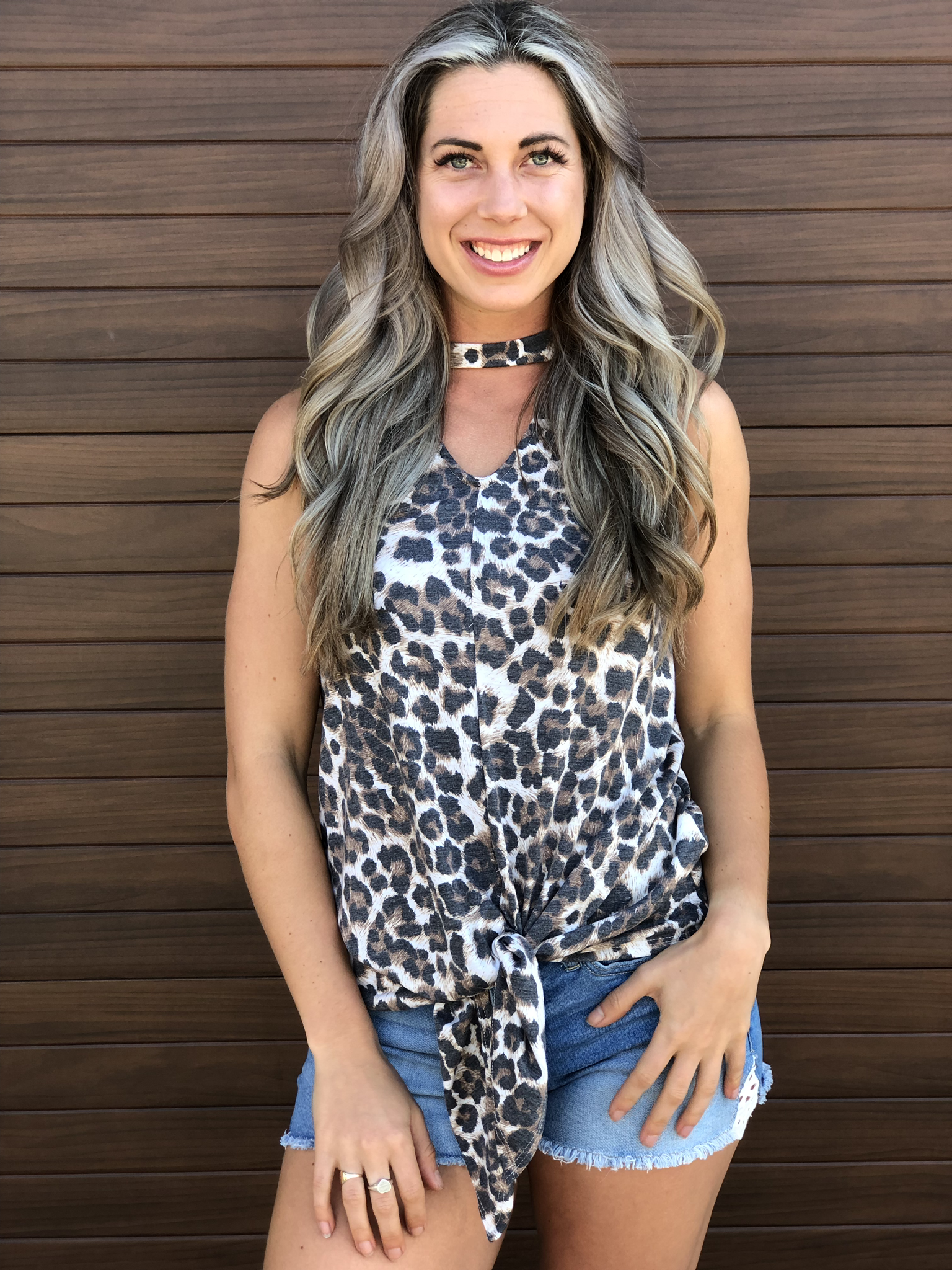 Cheetah Front Tie Choker Tank 82920
