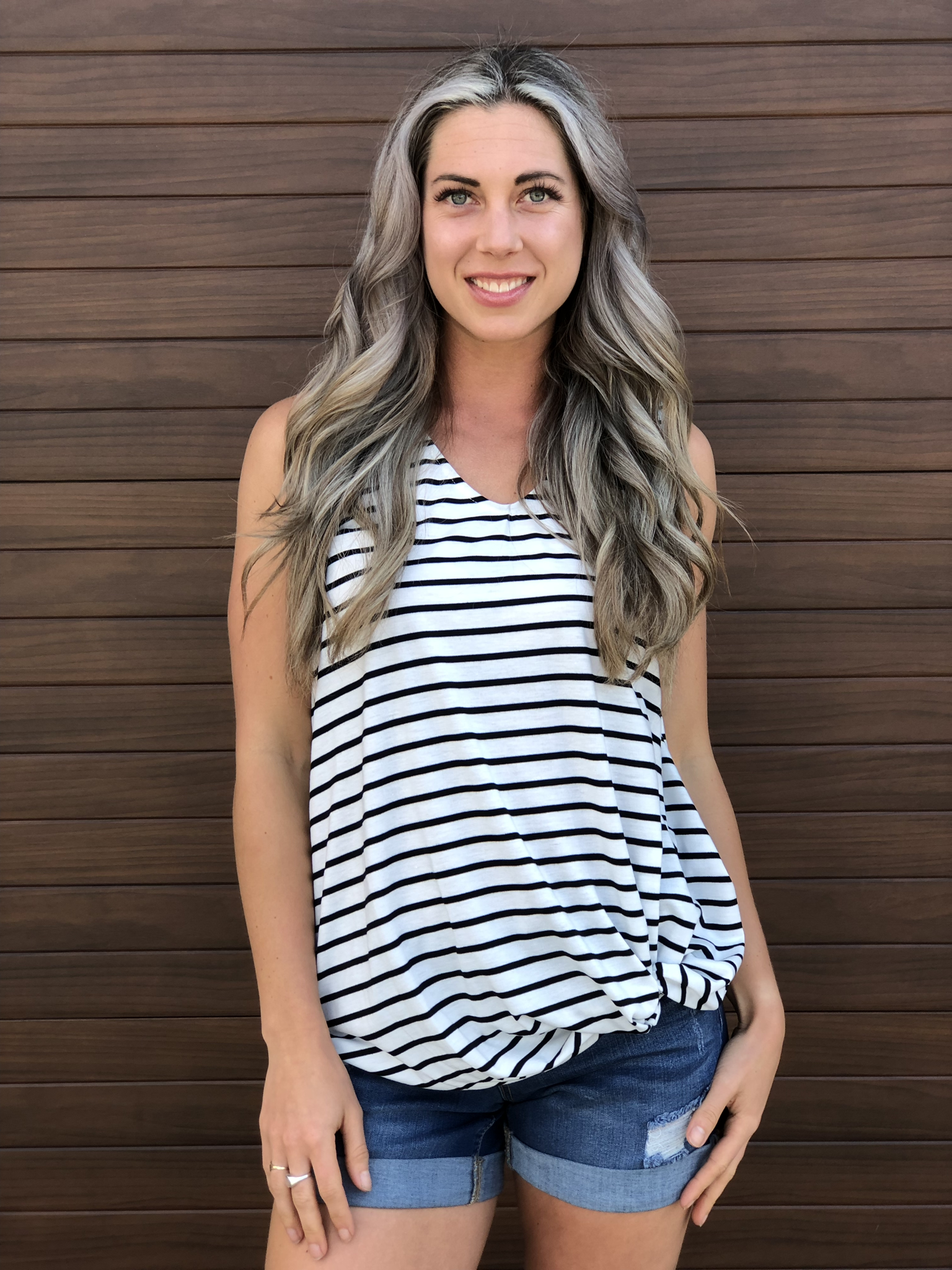 Striped Twist Tank -White 82983