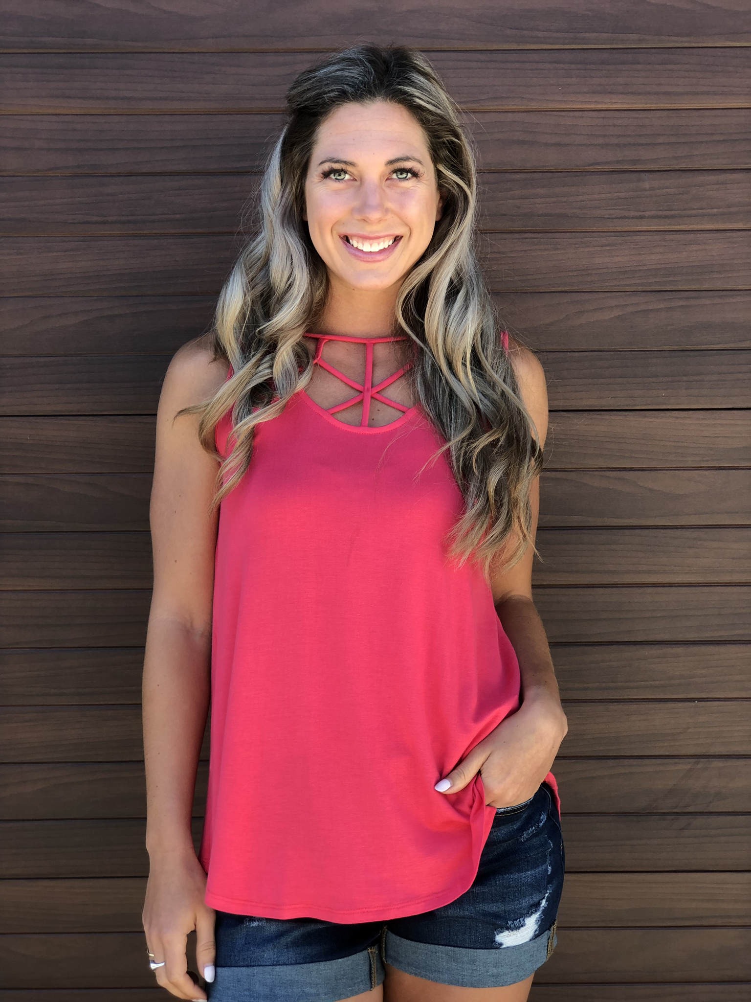 Coral Criss Cross Tank 83193