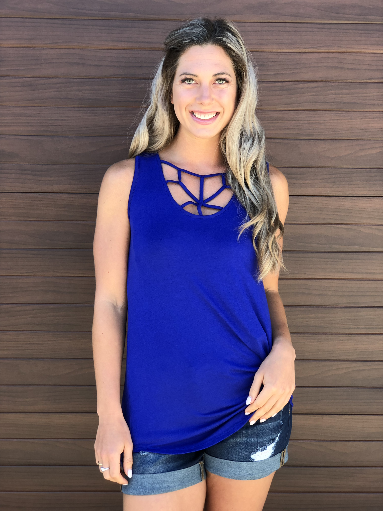 Blue Criss Cross Tank 83198