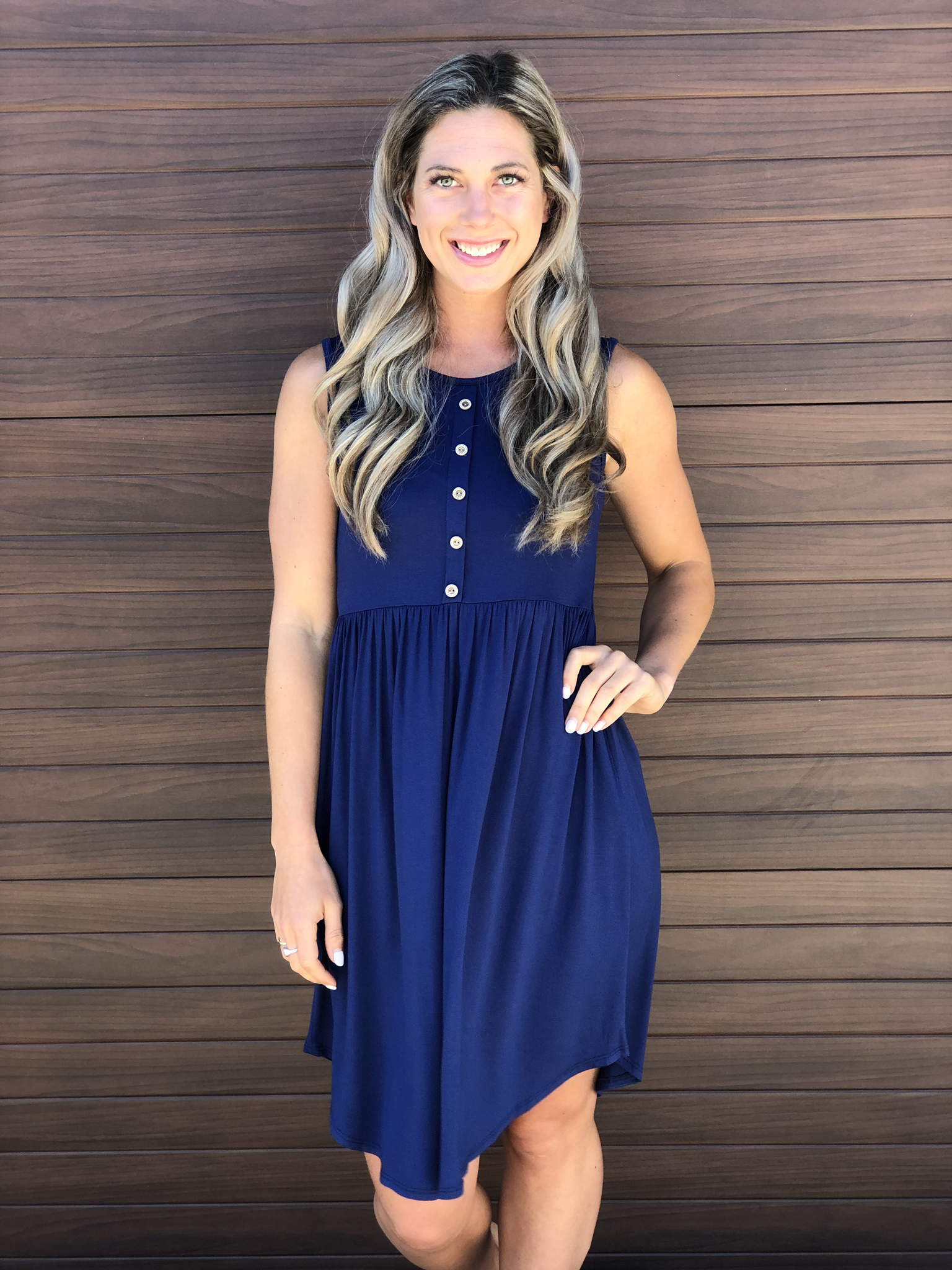 Navy Button Dress 83216