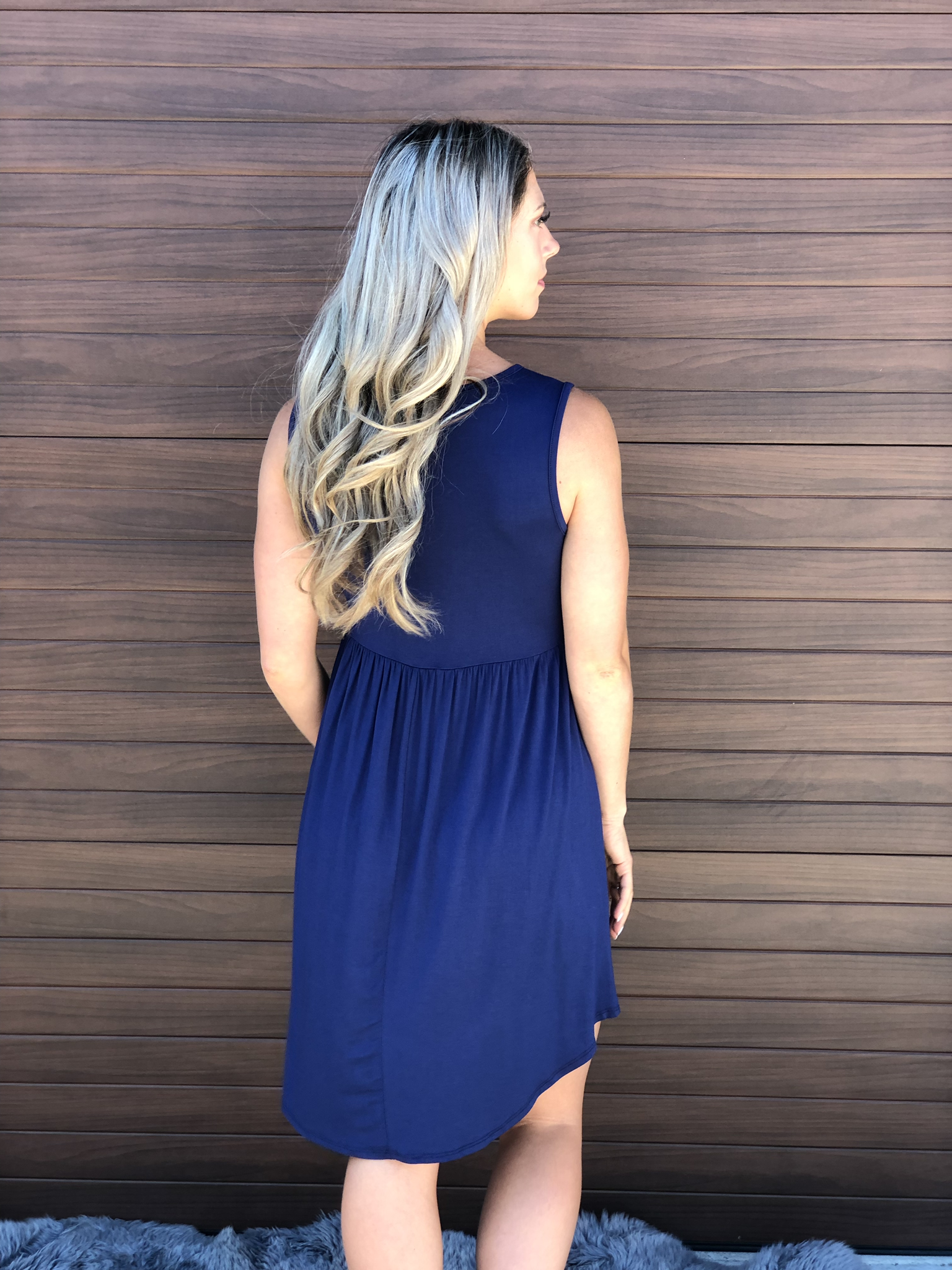 Navy Button Dress